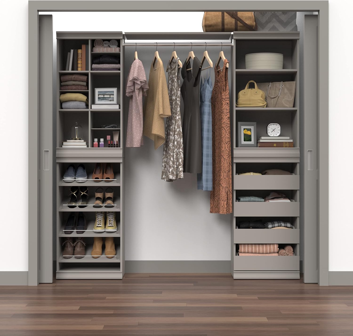 ClosetMaid Modular Storage Unit with 4 Drawers, Wood Closet Organizer, Stacking, Full Backer, Storage, Decorative Trim, White