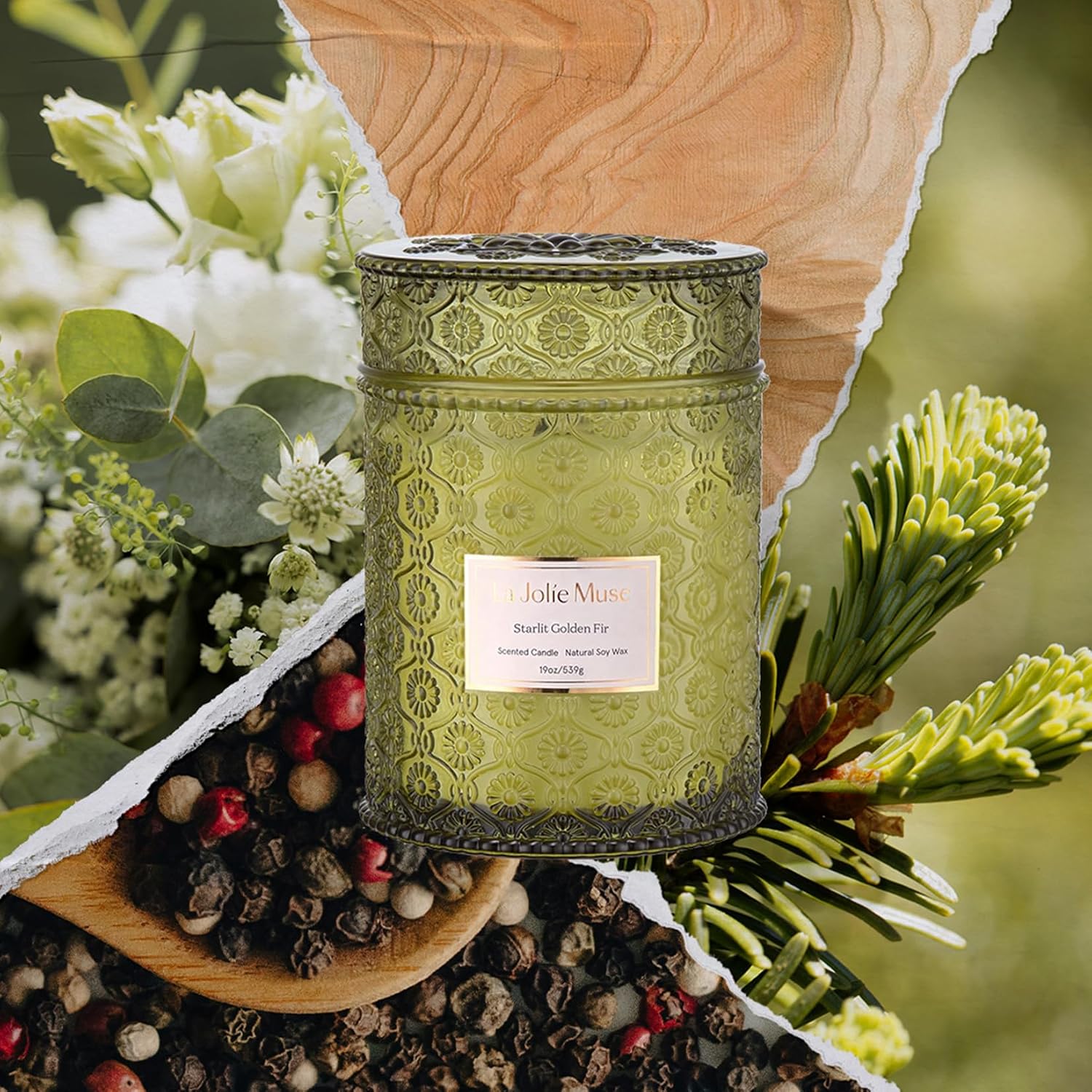 LA JOLIE MUSE Starlit Fir Pine Scented Candles for Home,19 oz Natural Soy