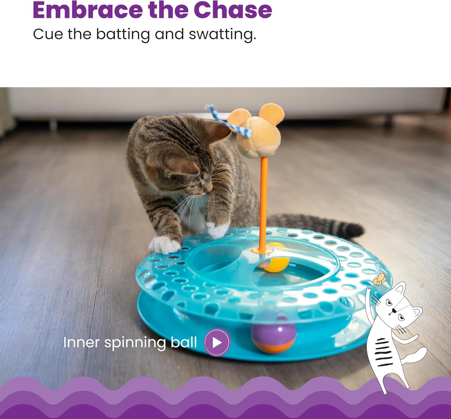 Catstages Tower of Tracks Cat Toy – 3-Level Track Tower with 6 Balls, Interactive Cat Toy for Indoor Enrichment