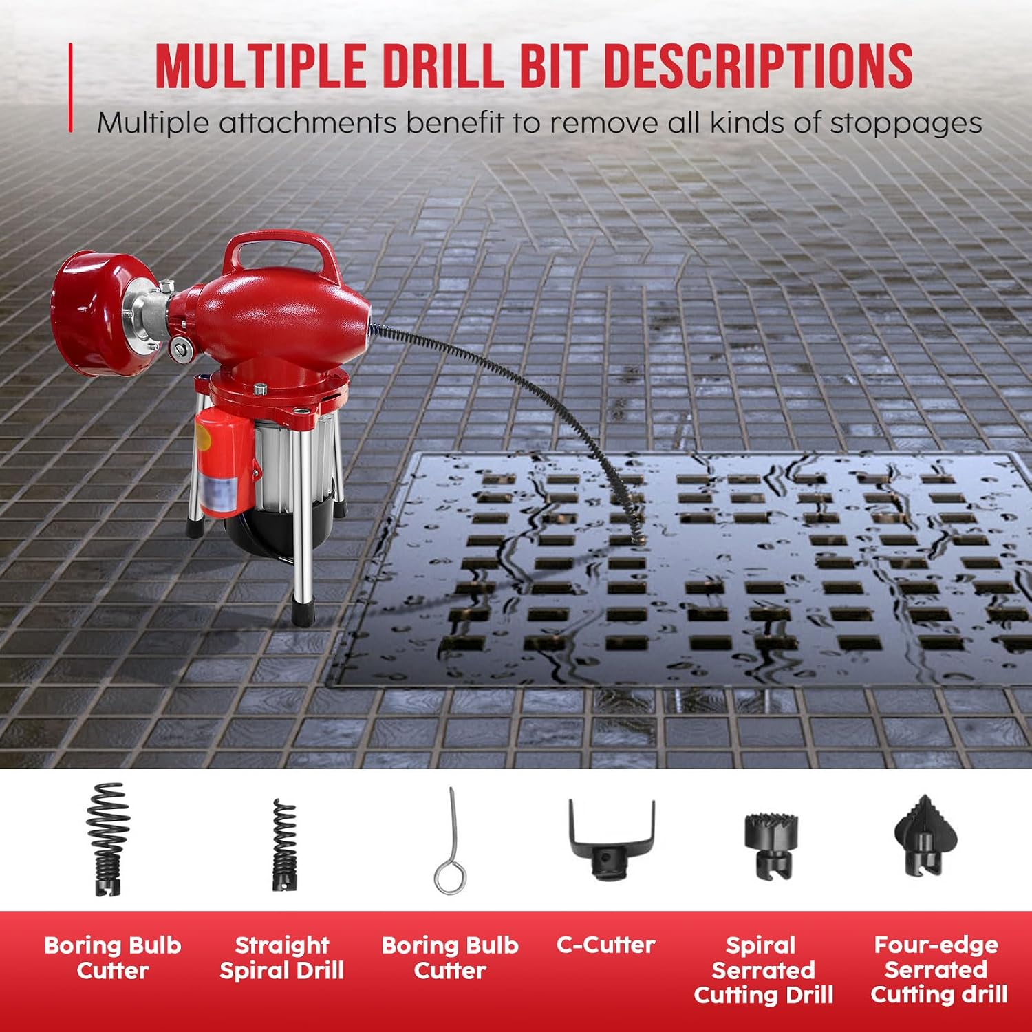 Drain Cleaner Machine 40FT, 350W 2 Cables, Electric Drain Auger for 3/4" to 4" Pipes, Electric Drain Auger with 6 Cutters for Toilet, Sewer, Bathroom