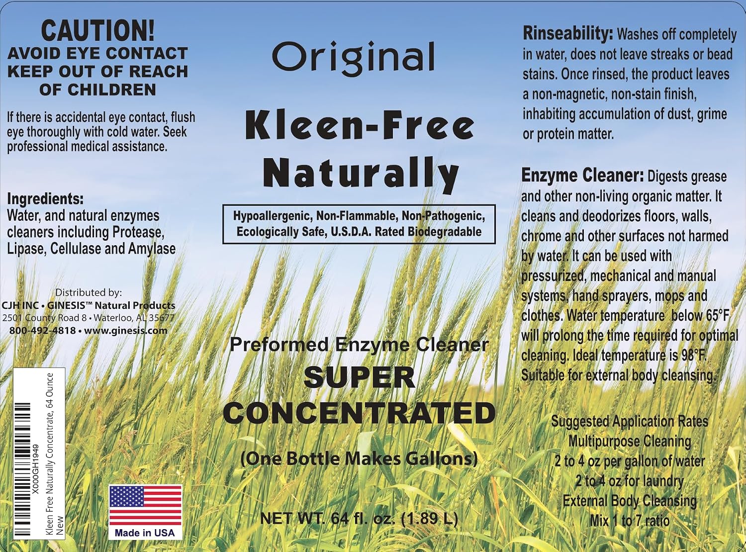 Naturally Preformed Enzyme Cleaner, Enzyme Solution, Multi-Purpose Cleaner, Laundry Additive and More - Concentrate - Original Scent - 128oz (1 Gallon)