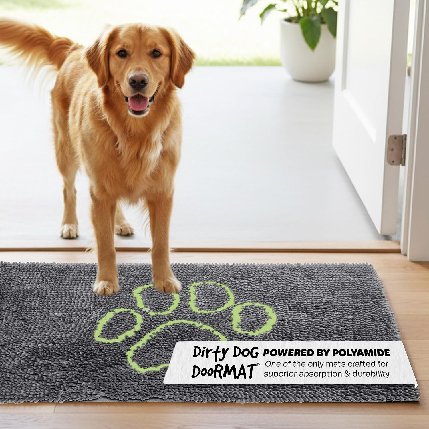 Dog Gone Smart Dirty Dog Doormat - Fast Drying Rug with Super Gripper Backing for Clean Floors - Super Absorbent and Machine Washable Mat for Muddy Paws - Grey