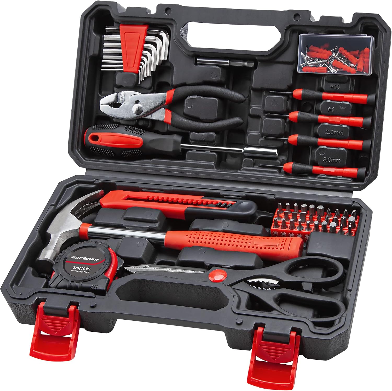 CARTMAN 39-Piece Household Tool Set, Orange Hand Kit With Storage Case | Complete assortment for home repairs, DIY projects, furniture setup, crafting, and daily household fixes in toolbox.
