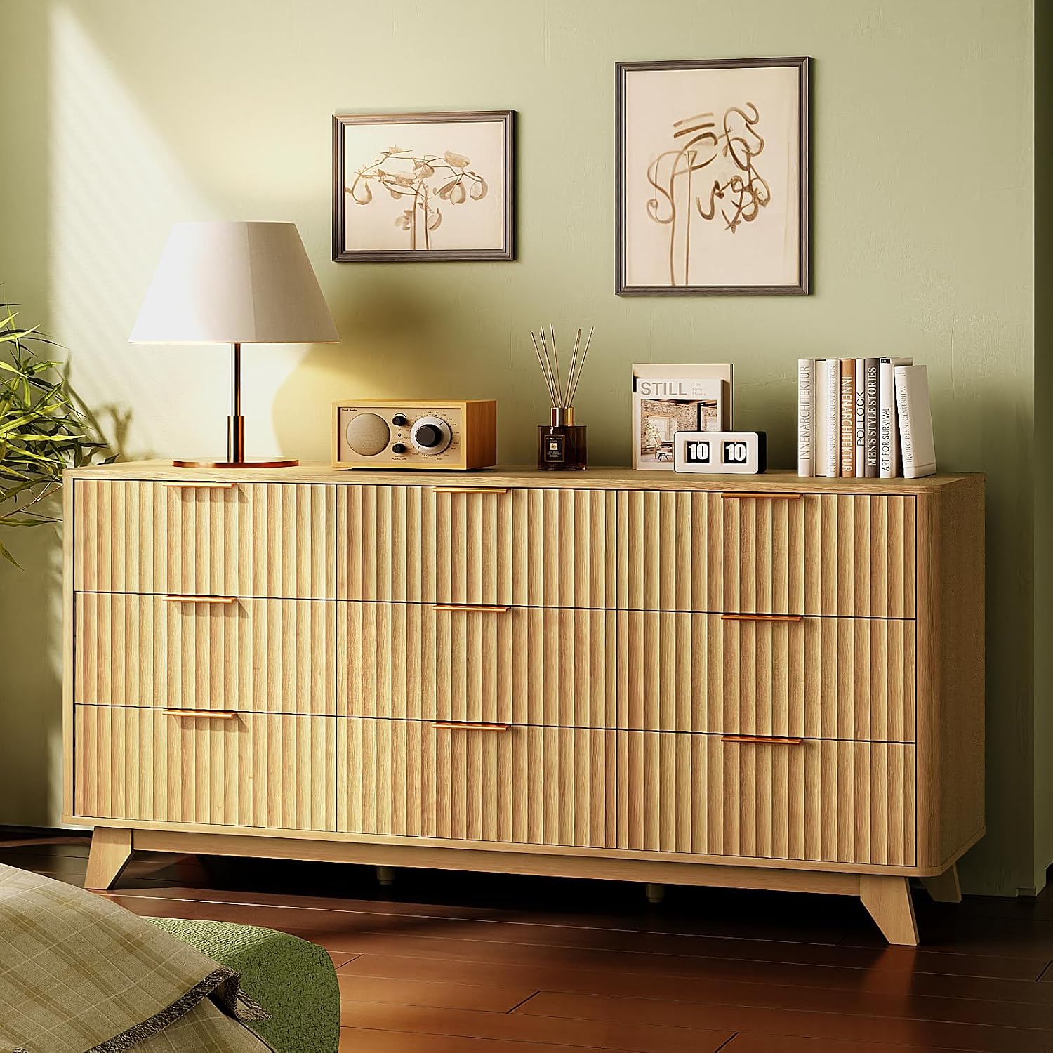 VINGLI Fluted Tall Dresser 5 Drawer, 23.66" W Chest of Drawers Gray Wood Dresser with Rounded Edges, Grey Dressers for Bedroom