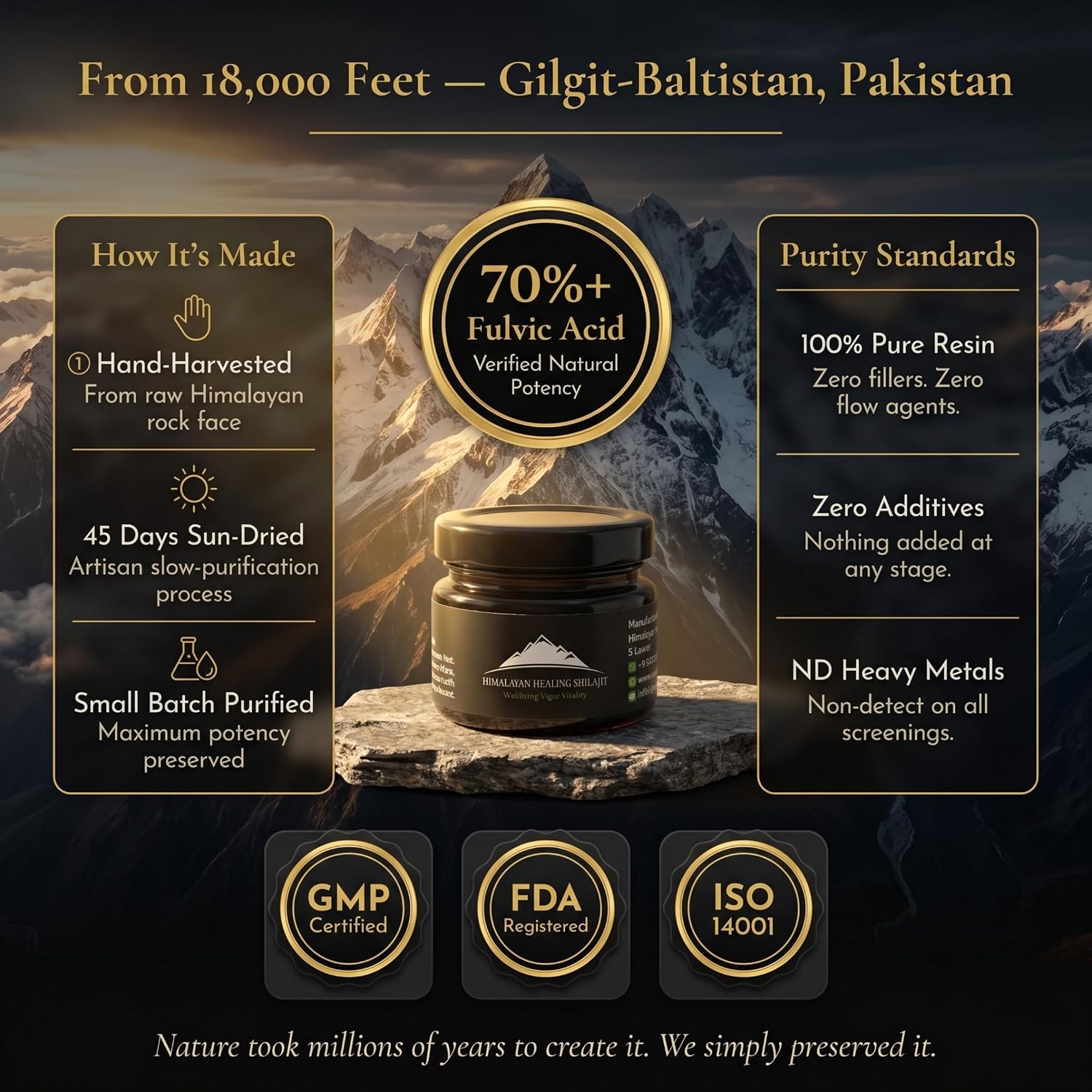 Gold Grade Himalayan Shilajit Resin For Men & Women | 500MG Max Potency | Lab Tested 100% Organic Shilajit With 85+ Trace Minerals & Fulvic Acid For