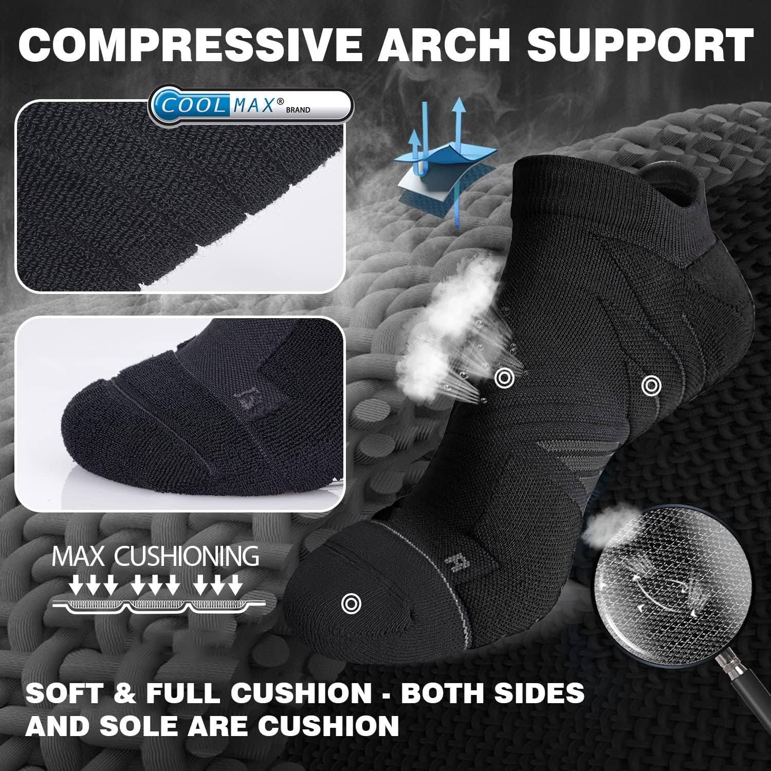 Hylaea Unisex Coolmax No Show Athletic Running Socks, Cushioned No Blisters