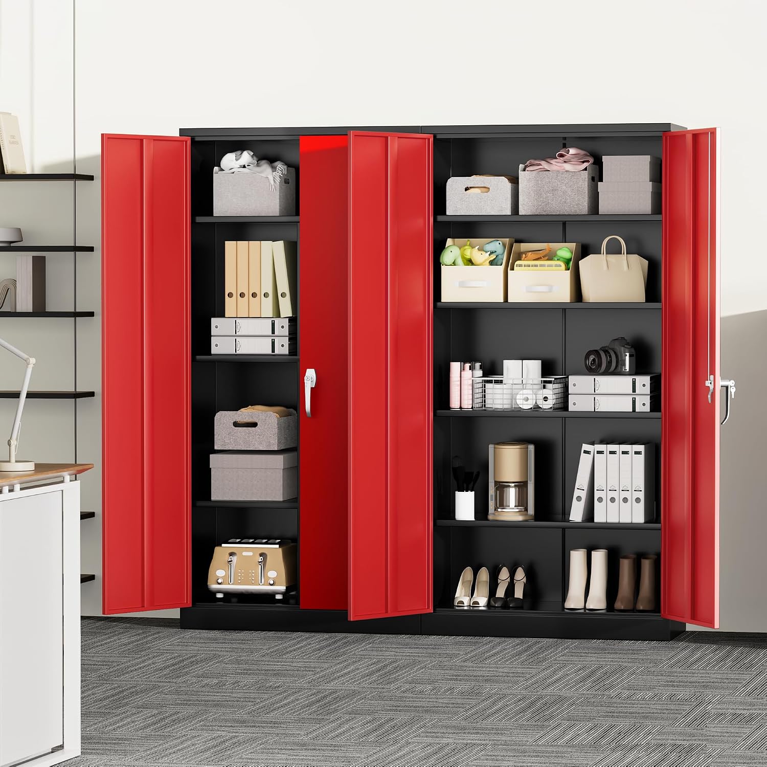 Greenvelly Steel SnapIt Storage Cabinet, 72" Locking Metal Garage Storage Cabinet with 4 Adjustable Shelves, 2 Doors and Lock for File, Office, Garage