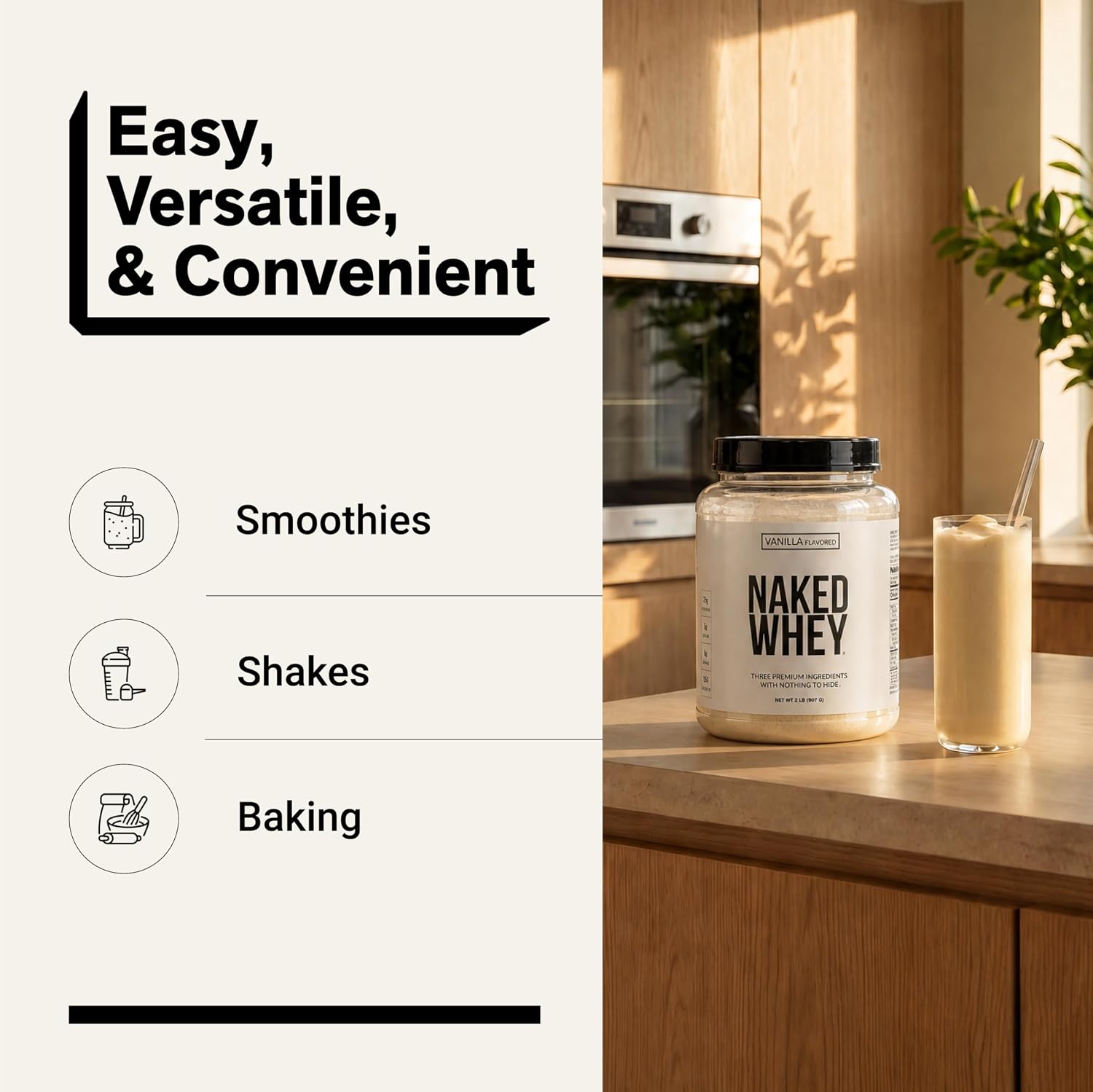 NAKED Whey 5LB 100% Grass Fed Unflavored Whey Protein Powder - Only 1 Ingredient, NSF Certified, Undenatured, Gluten Free, Soy Free, Promote Muscle Growth and Recovery - 76 Servings
