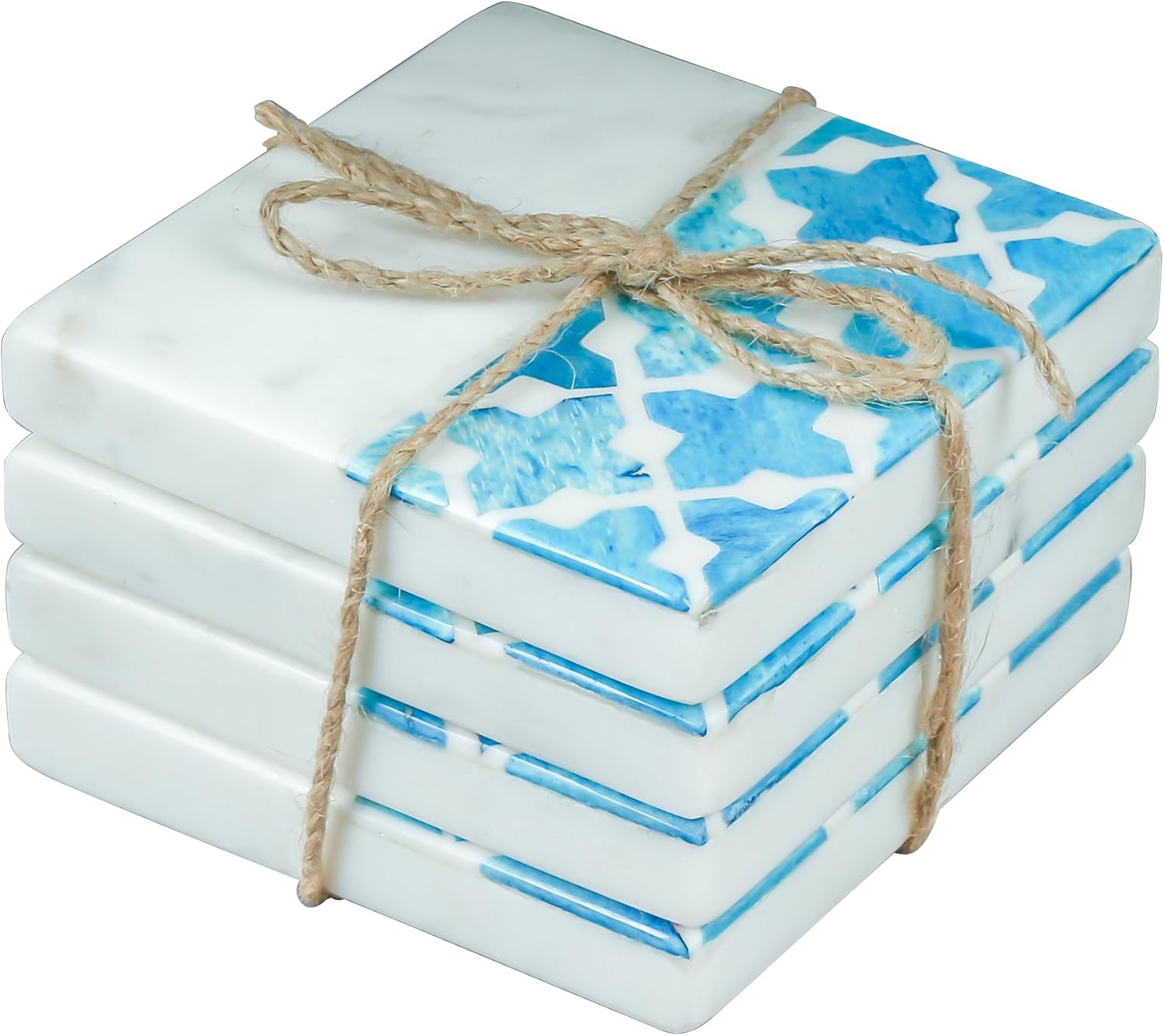 Thirstystone 4 Pack Natural Marble Square Coasters with Protective Cork Backing, Elegant, Luxourious, Easily Wipes Clean