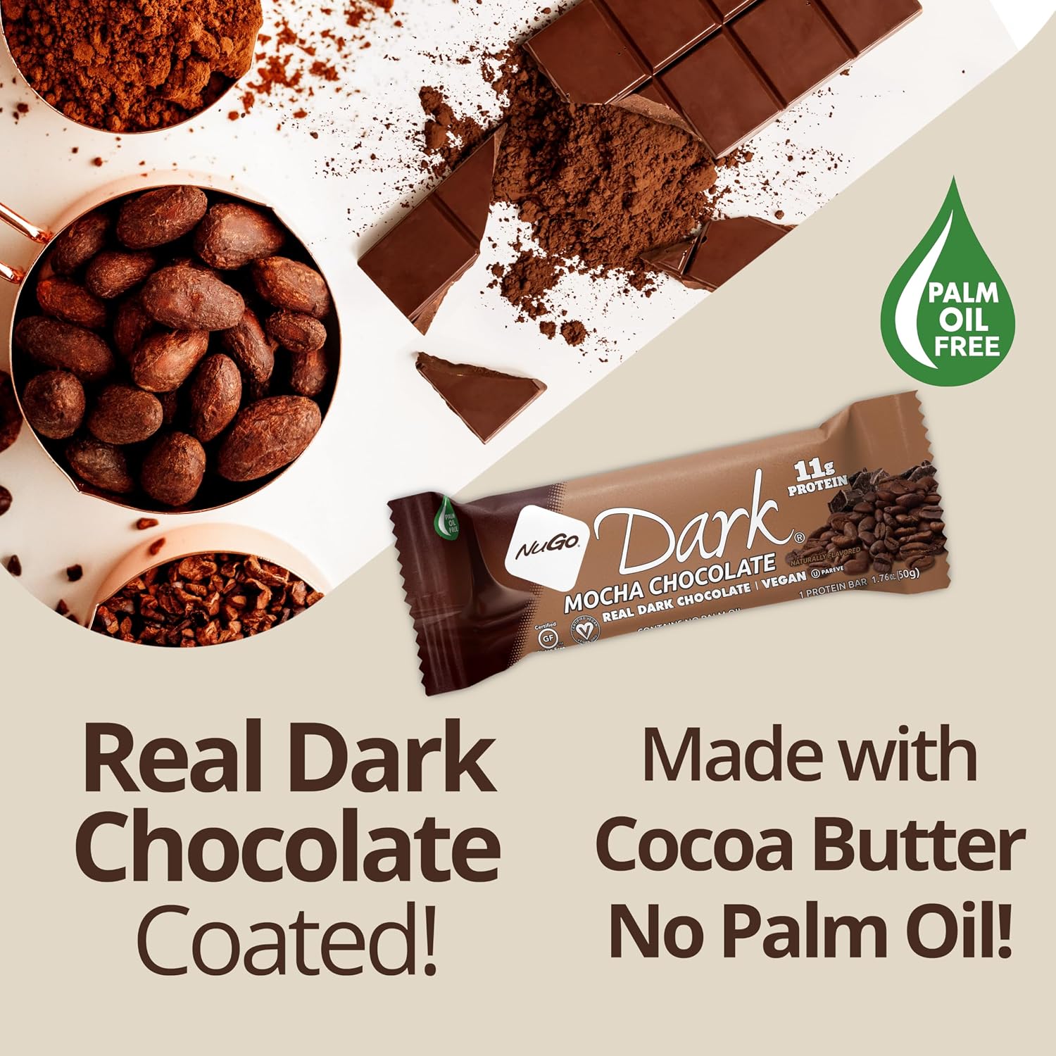NuGo Dark, Mint Chocolate Chip, 13g Vegan Protein Bar, Gluten Free, 24 CT