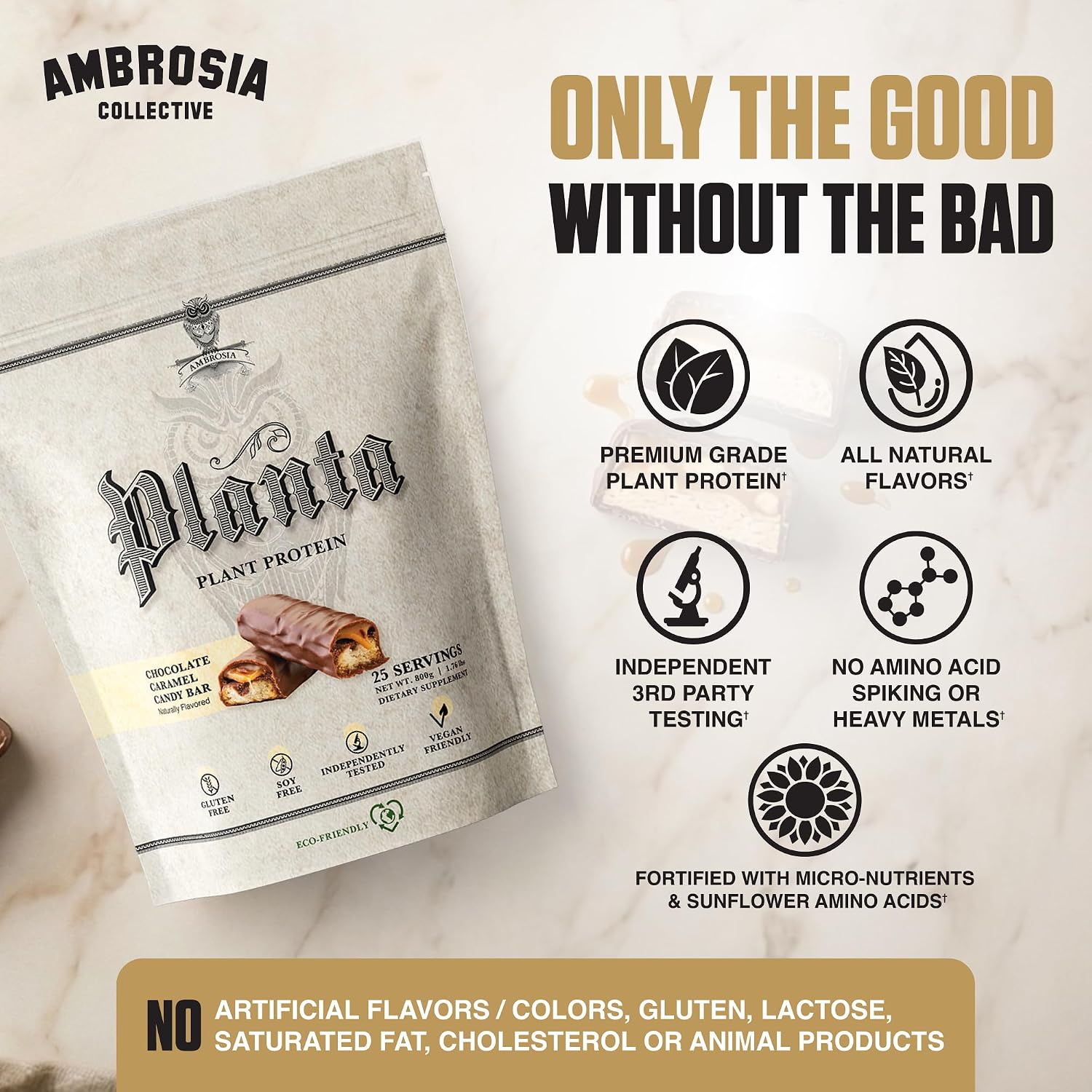 Ambrosia Plant Based Protein Powder 20g | Clean Vegan Pea Protein Powder | Gluten & Dairy Free, Keto Friendly, No Added Sugar | 25 Servings | Banana Maple