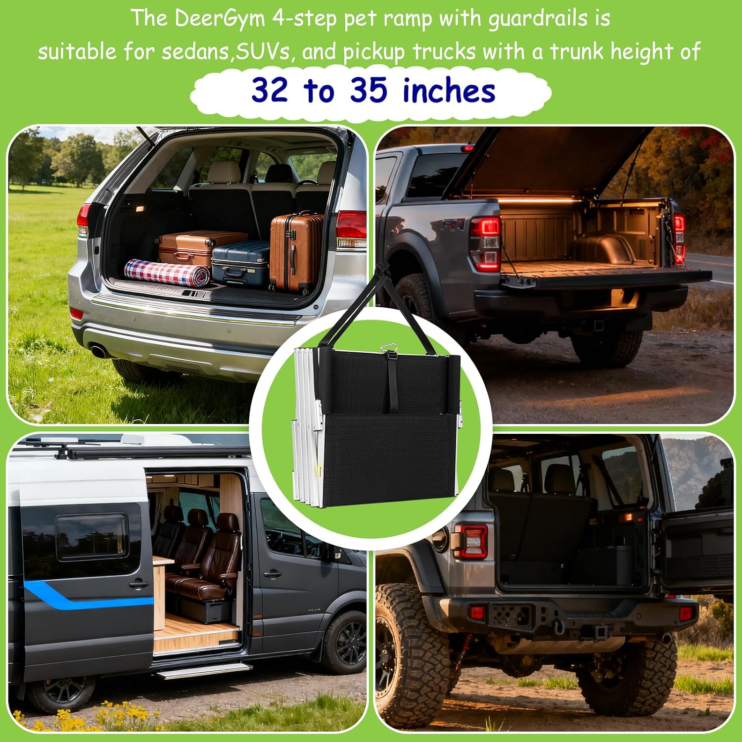 Deergym Dog Stairs for Large Dogs - 5 Step Wide 16in High 34in Foldable Dog Ramp for Car Non-Slip Surface Support up to 230lbs - Suitable for SUV,Truck, Sofas, Bed