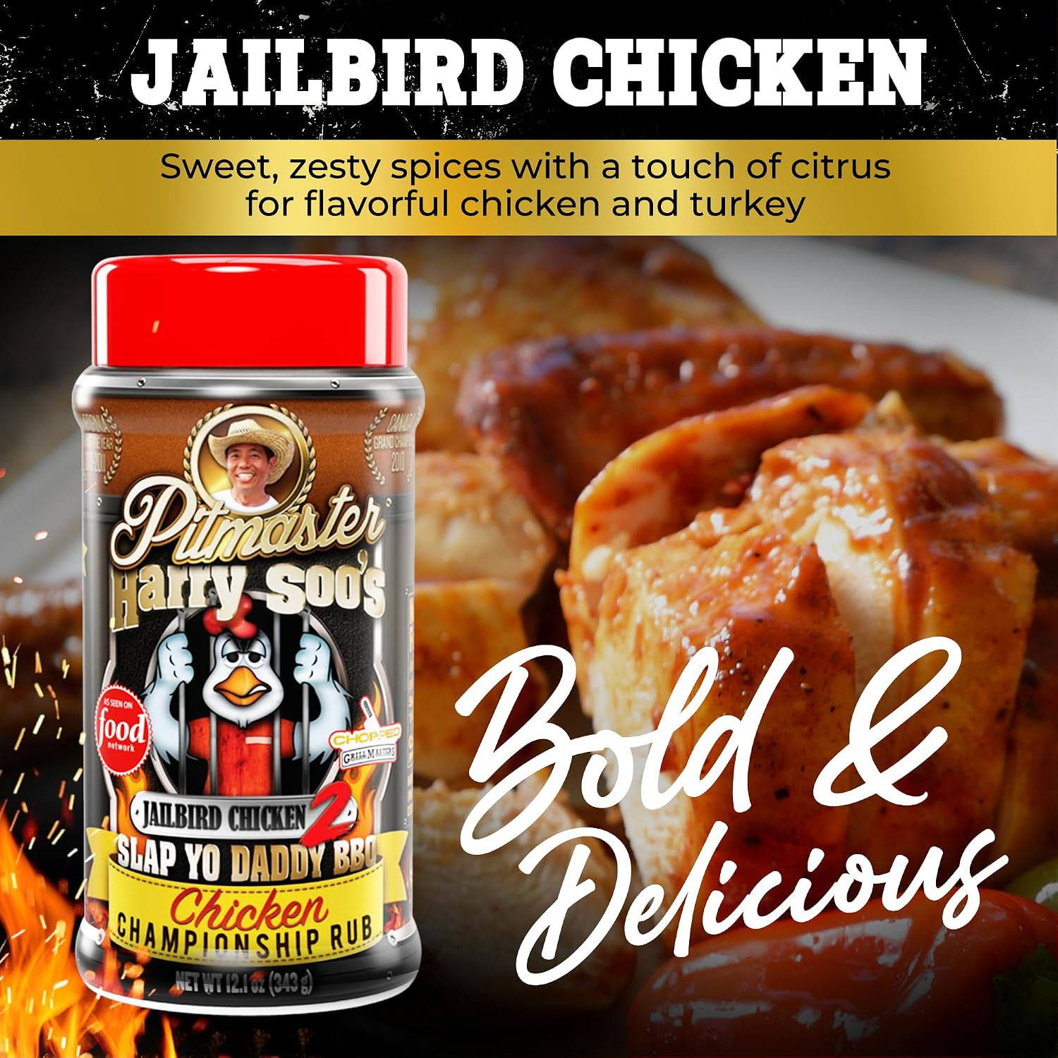 Slap Yo Daddy BBQ Rub Seasoning Jailbird Chicken - Award-Winning Poultry Seasoning Chicken Rub for Grilling and Smoking From Pitmaster Harry Soo - No MSG, Gluten-Free - 9.8 oz