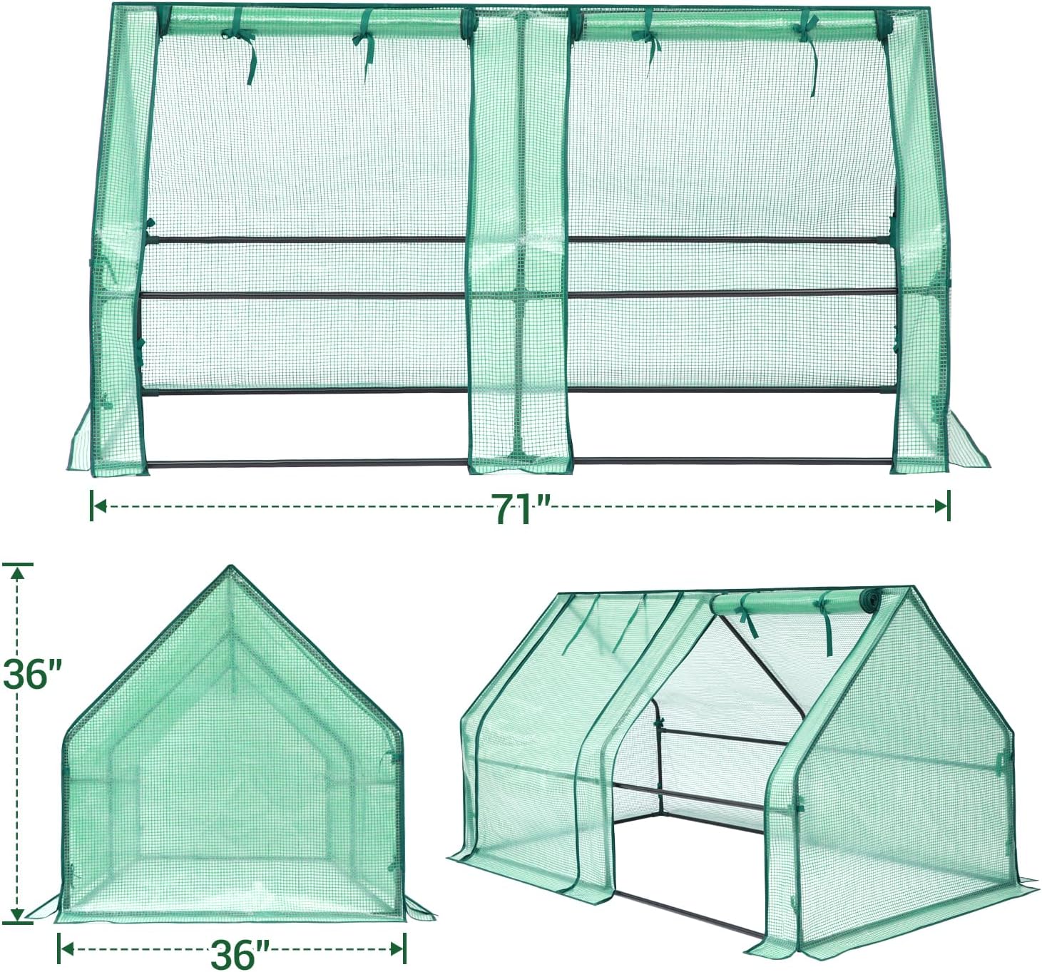 Ohuhu Portable Mini Greenhouse, 71"x36"x36" Greenhouses for Outdoors with Dual Large Zipper Doors & Ground Stakes