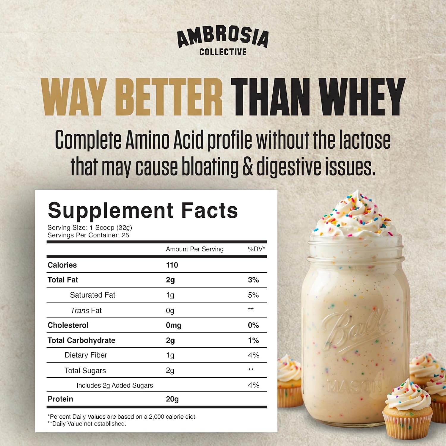 Ambrosia Plant Based Protein Powder 20g | Clean Vegan Pea Protein Powder | Gluten & Dairy Free, Keto Friendly, No Added Sugar | 25 Servings | Banana Maple
