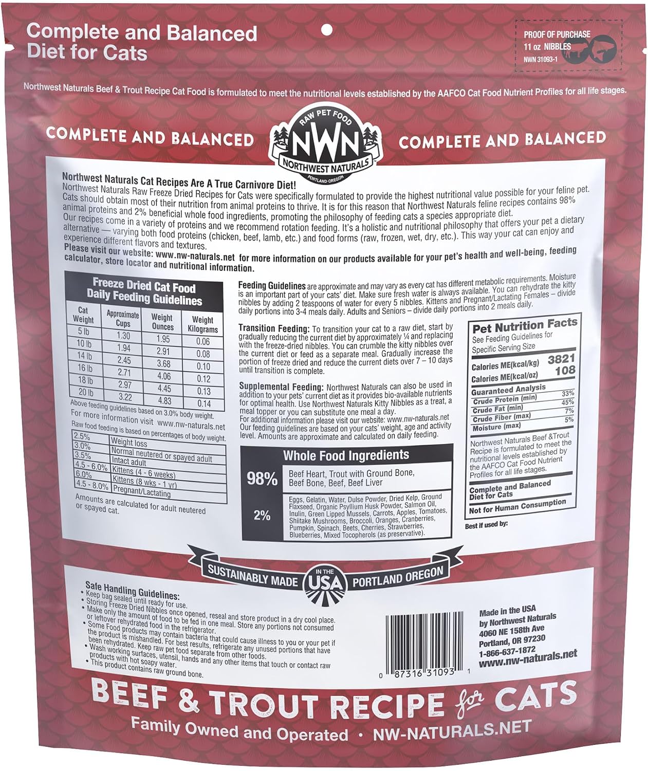 Northwest Naturals Freeze-Dried Turkey Cat & Kitten Food – Bite-Sized Nibbles – Healthy, Limited, Human-Grade Ingredients, All-Natural, High-Protein Raw Diet – Complete & Balanced, Made in USA, 11 oz