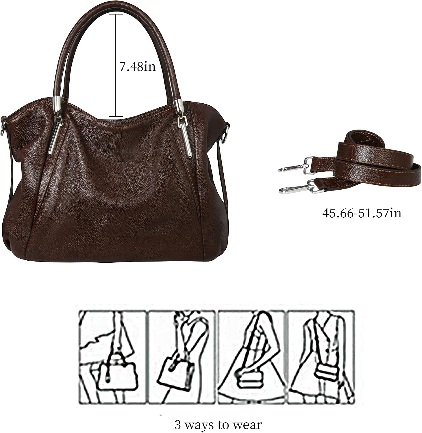 HESHE Leather Shoulder Purses for Women Tote Handbags Satchel Hobo Handbag | Designer Genuine Leather Travel Top Handle Work Bag Ladies Crossbody Purses Adjustable Straps Large Capacity Zippered Closure