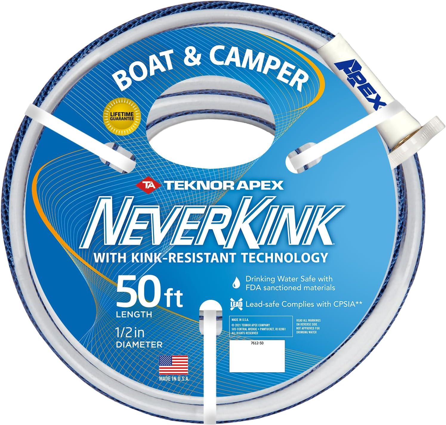 Teknor Apex NeverKink, 7612-50 Boat and Camper, Drinking Water Safe Hose, 1/2-Inch by 50-Feet Hose