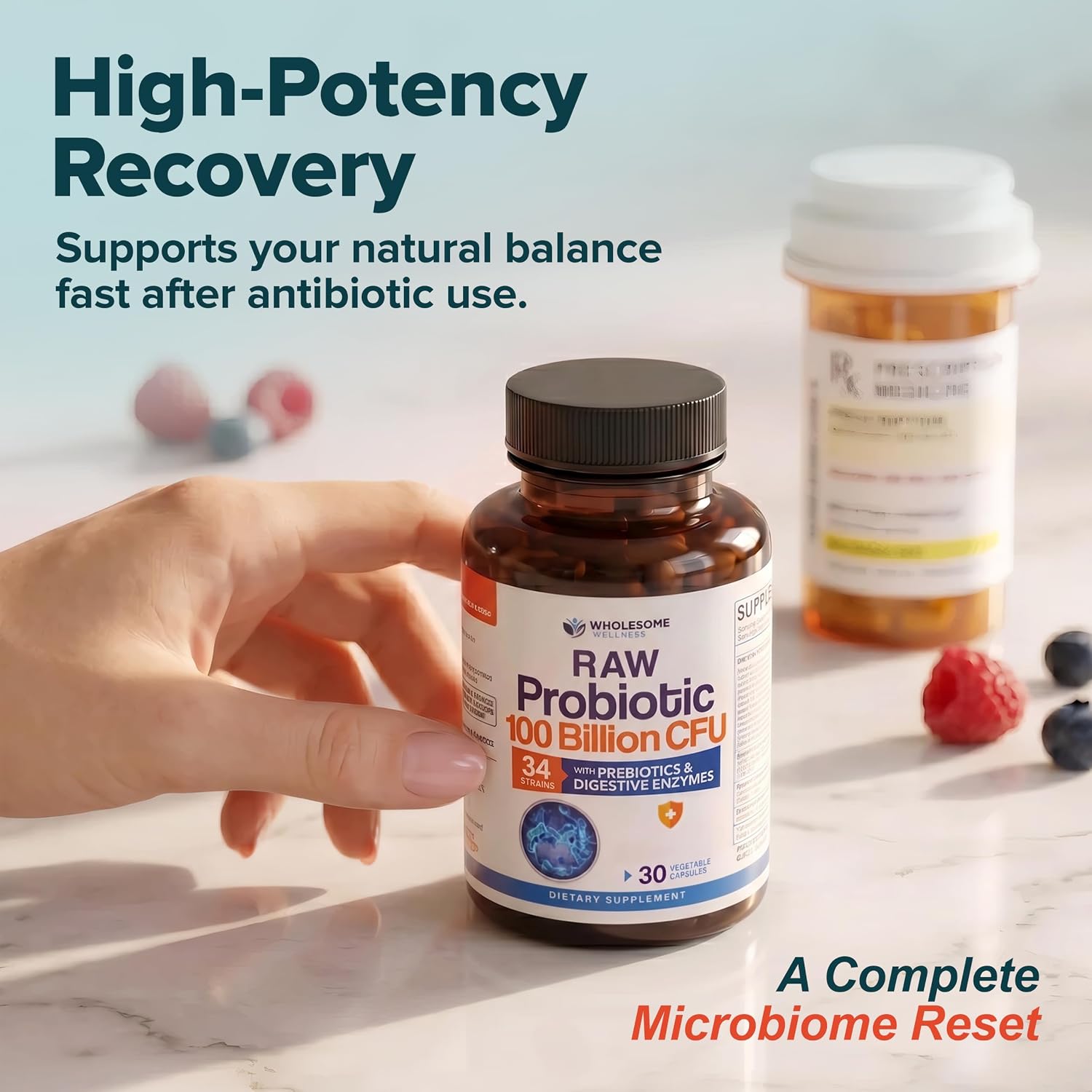 Wholesome Wellness Organic Raw Probiotics 100 Billion CFU, Dr Formulated for Women and Men