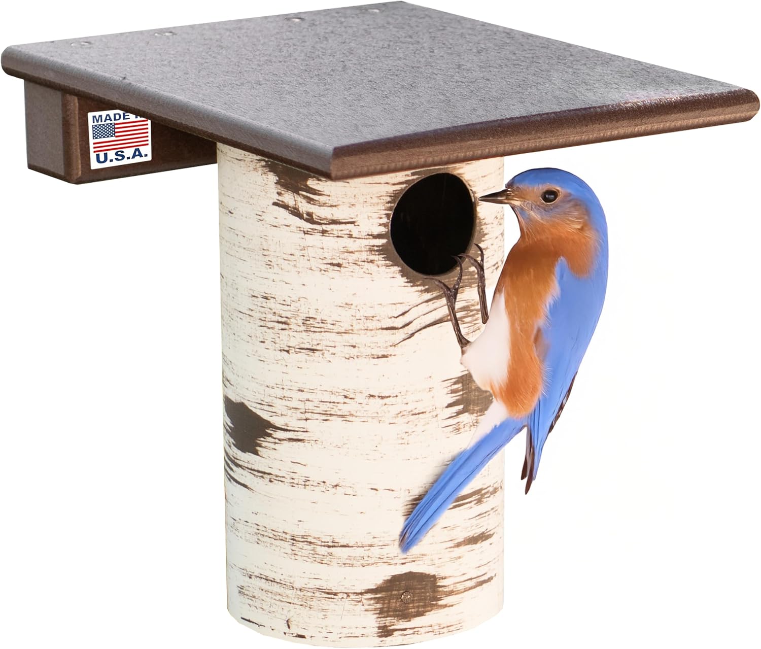 DutchCrafters Pole Mount Gilbertson Bluebird House with Removable Base, Durable Weatherproof Birdhouse Blue Bird Nesting Box for Outdoors (Poly Roof, 1 1/2" Entrance Hole)