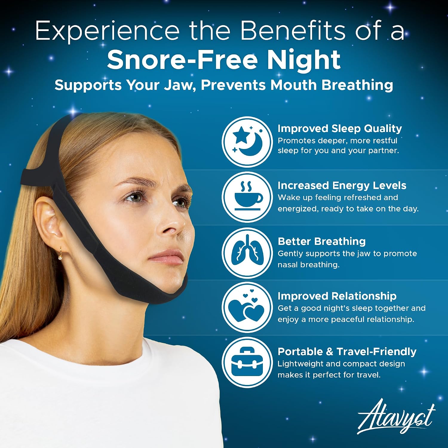 Chin Strap for CPAP Users and Sleeping - Anti Snoring Device | Adjustable Breathable Jaw Strap, Keeps Mouth Closed, Snore Stopper for Men and Women