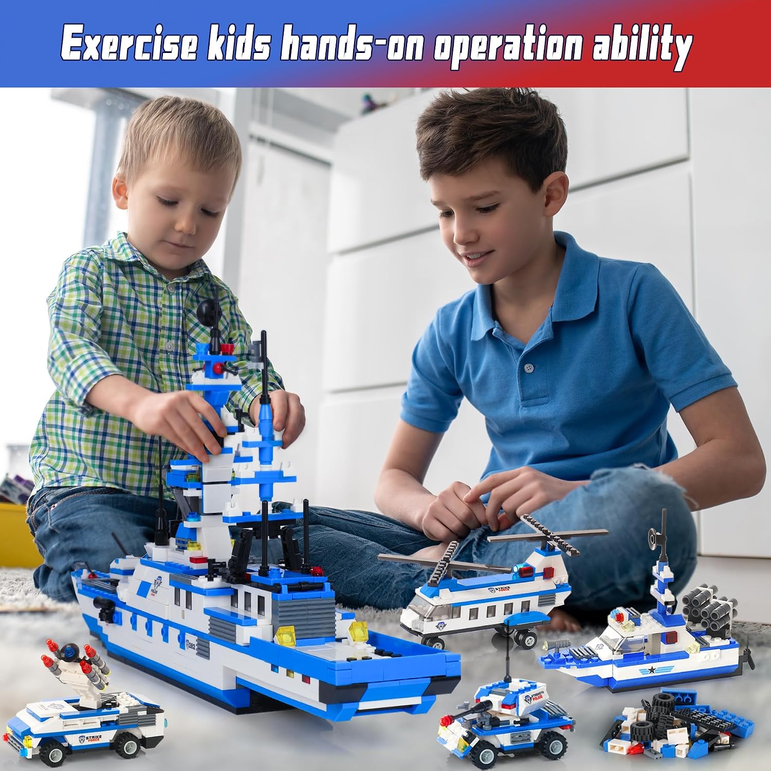 EP EXERCISE N PLAY City Police Set Battleship Building Toy, 1169 Pieces 6 in 1 Boat War Ship Block Set, Fun Toy Gift for Kids Boys & Girls Ages 6+
