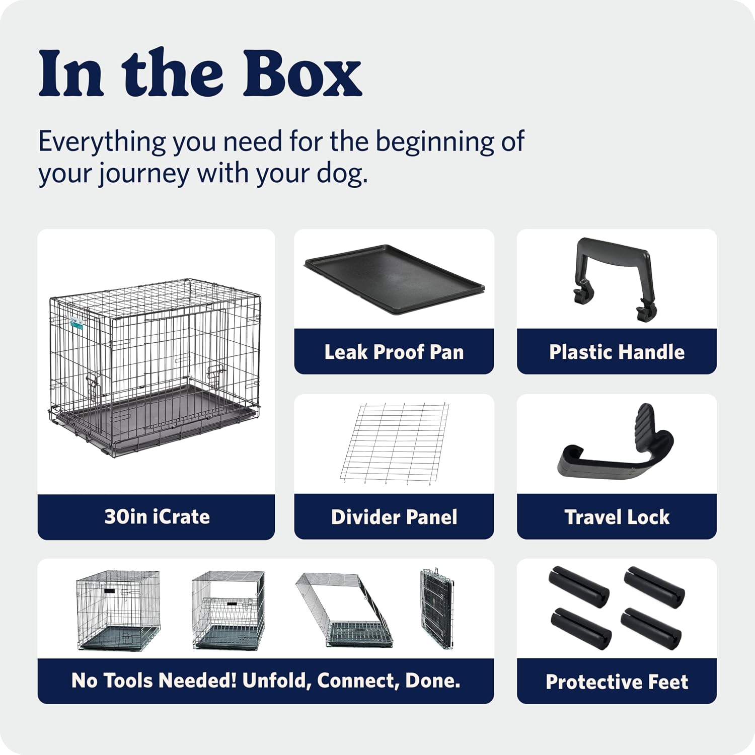 MidWest Homes for Pets 48-Inch iCrate for Extra-Large Breeds, 90-110 lbs, Single Door Folding Dog Crate with Divider Panel, Leak-Proof Tray & Secure Latches, Portable, Durable & Easy to Assemble