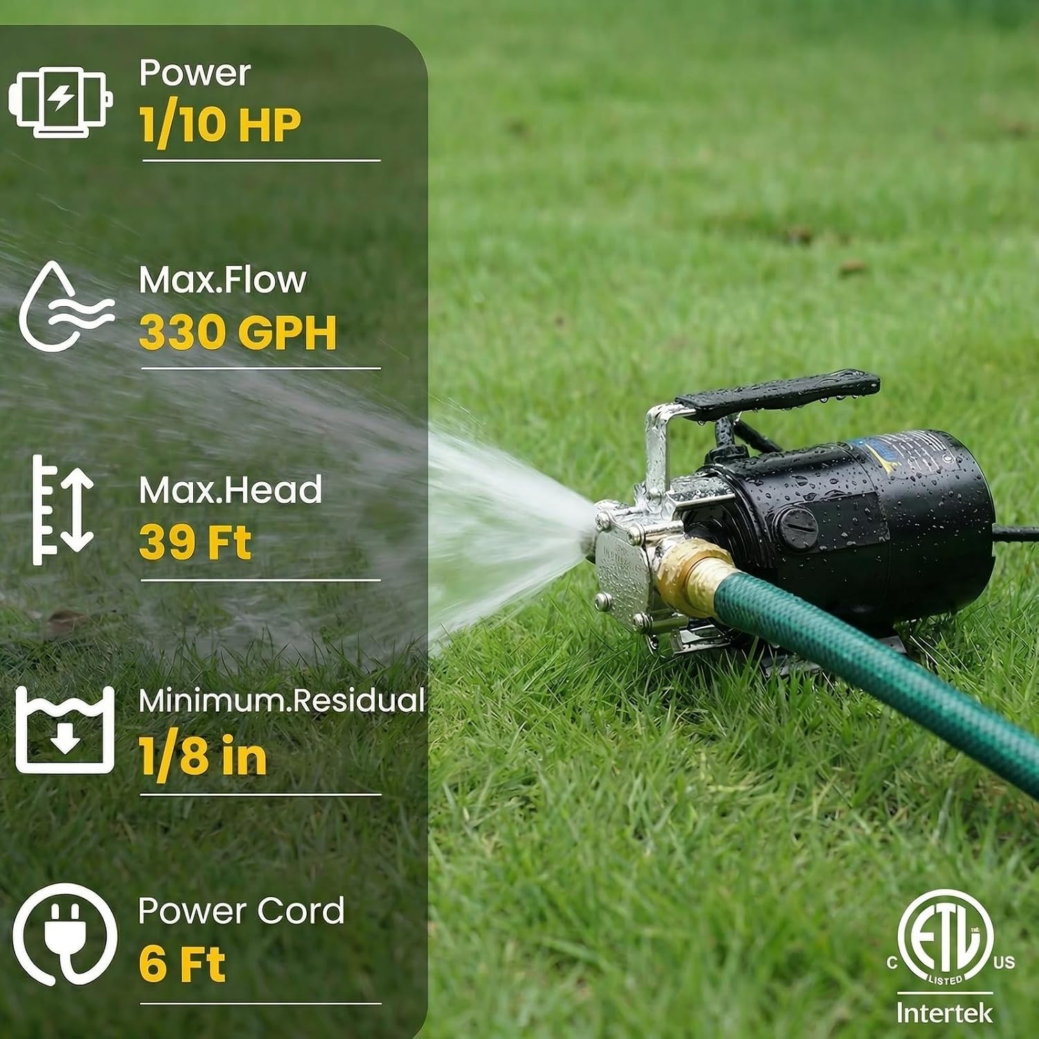Water Transfer Pump, 115V 1/10HP 330GPH Electric Utility Water Pump with 6ft Water Hose Kit, Portable Small Water Pump For Pool Draining, Removing Water From Rain Barrel, Aquariums, etc.