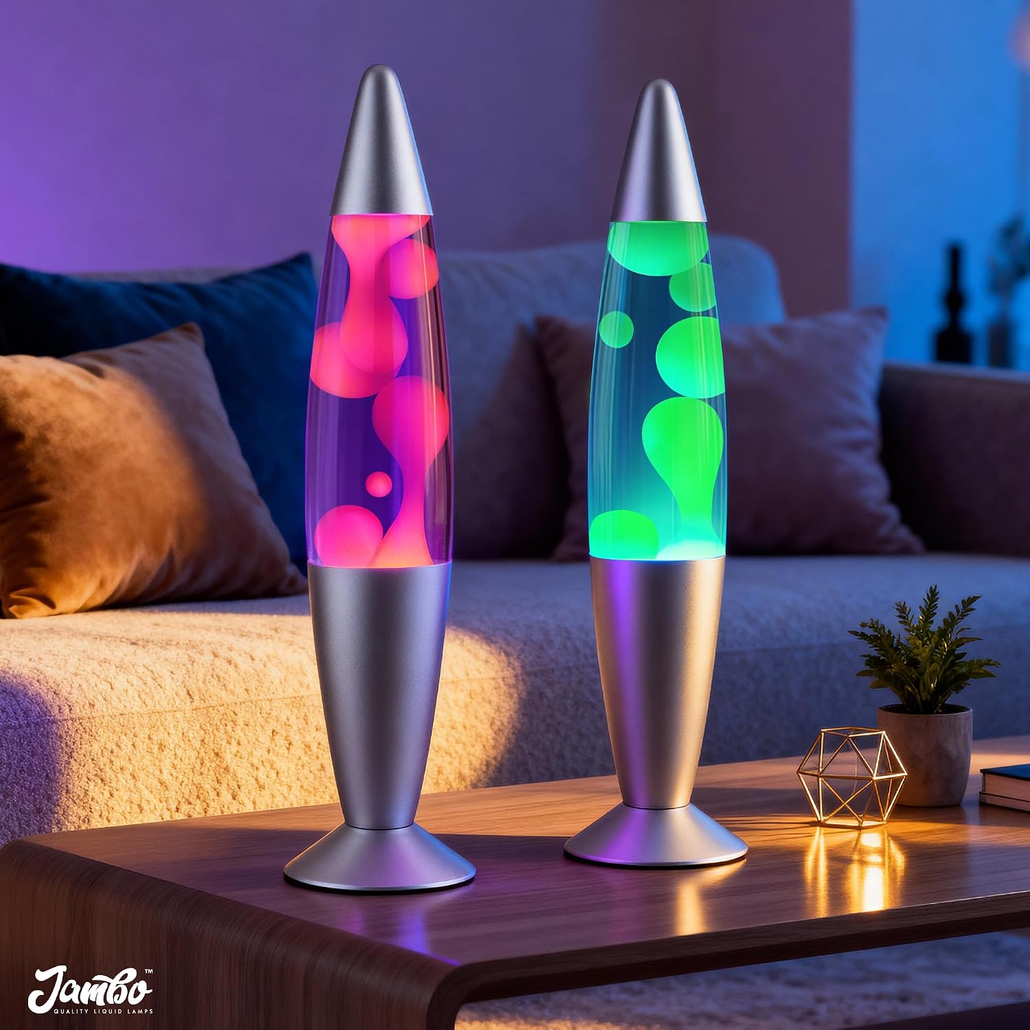 JAMBO 16" Beautiful Lamp- Purple with Yellow/Orange Wax, Relaxing Liquid Light, Night Light Nightlight