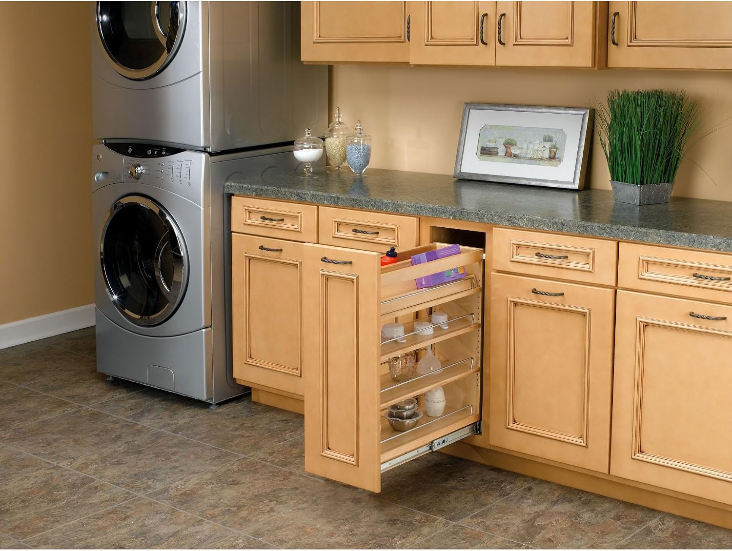 Rev-A-Shelf Pullout Kitchen Cabinet Organizer, Min Cabinet Opening 8.5" W | 8" W Slide Out Pantry Spice or Utensil Storage Rack with Adjustable Shelves for Base Cabinet Organization, 448-BC-8C