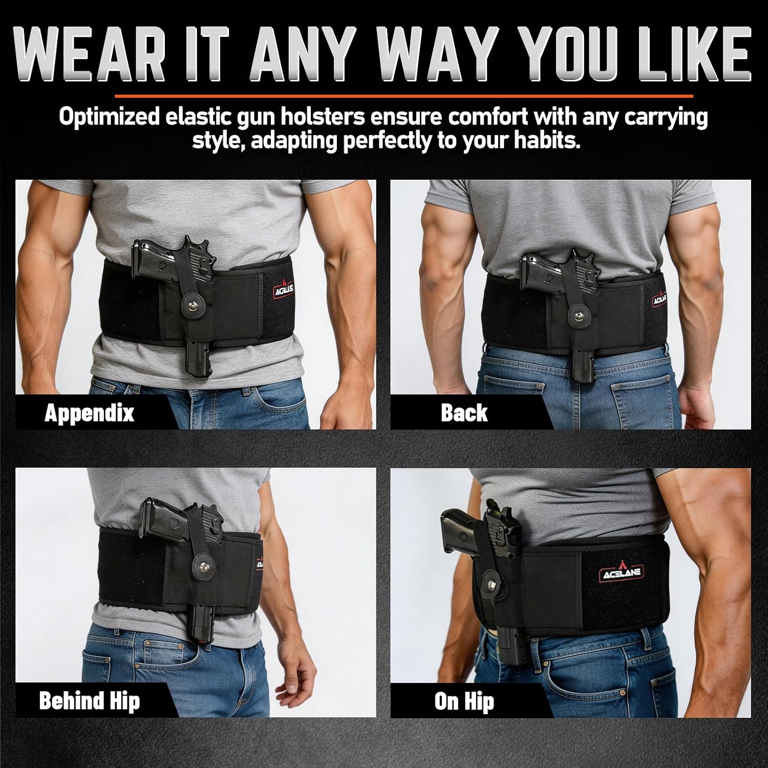Acelane Belly Band Holster for Concealed Carry Gun Holster Tactical Elastic Waist Pistols Adjustable Belly Wrap Mag Pouch Fits Firearm Handgun Revolvers for Men & Women