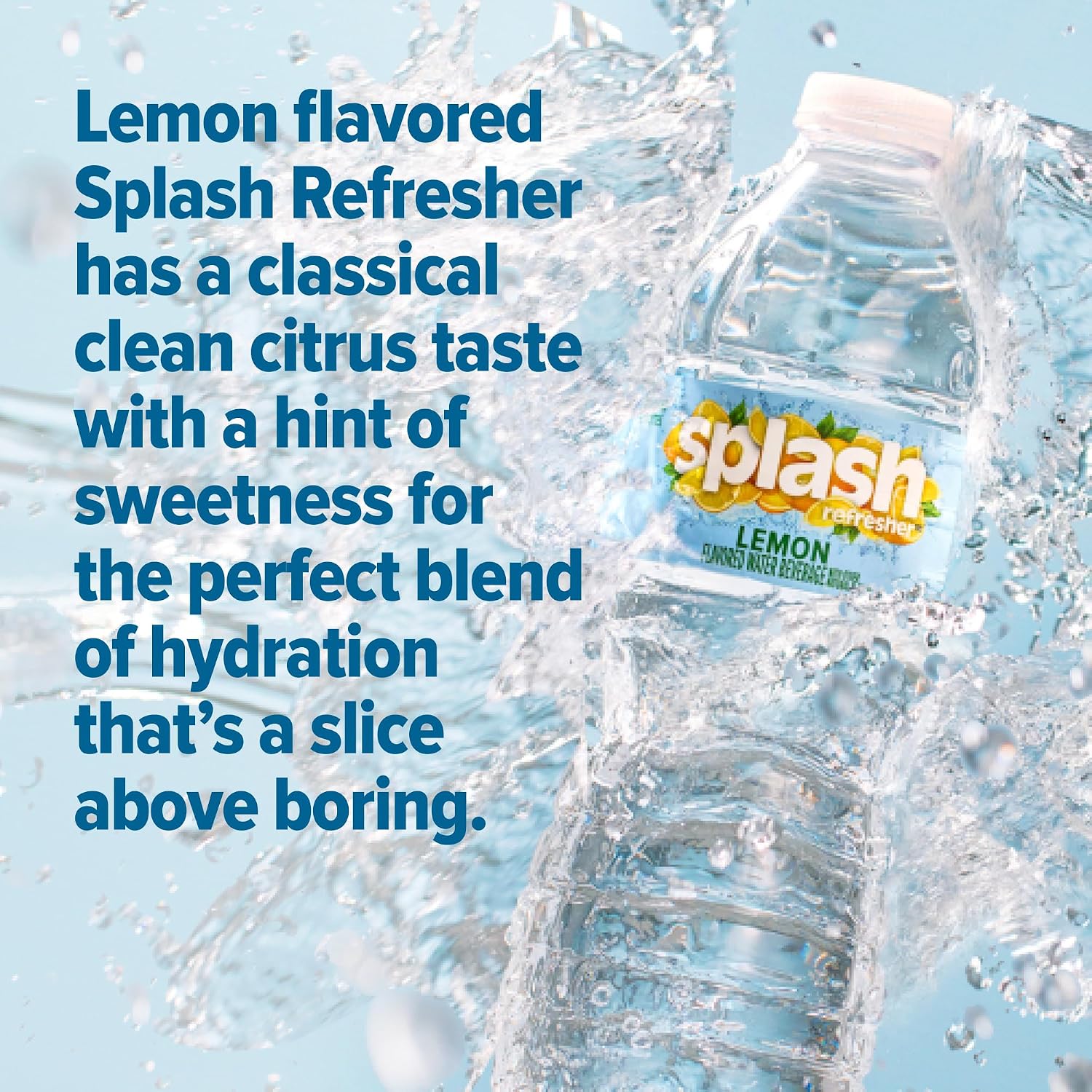 SPLASH REFRESHER Flavored Water Bottles, Lemon - 6 Pack | Refreshing Flavored Bottled Water with Electrolytes - Zero Sugar & Zero Calories - 16.9 Fl Oz