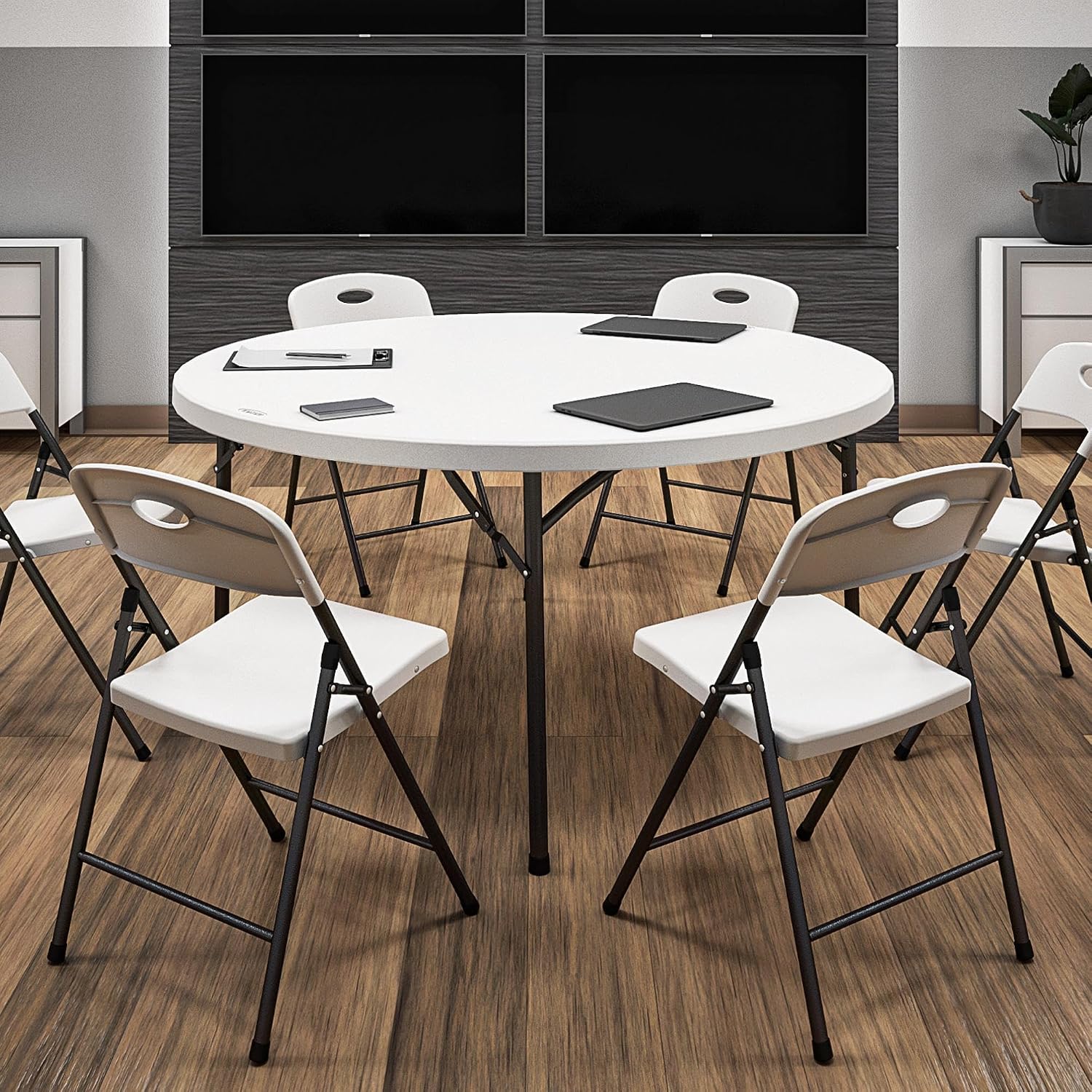Cosco 6ft Fold-in-Half Blow Molded Folding Table, Indoor/Outdoor, Comfort Handle, Lightweight Plastic Construction - White