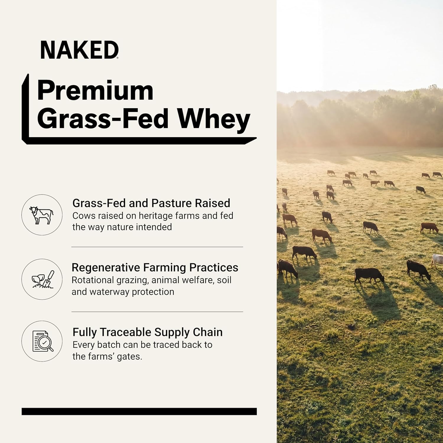 NAKED Whey 5LB 100% Grass Fed Unflavored Whey Protein Powder - Only 1 Ingredient, NSF Certified, Undenatured, Gluten Free, Soy Free, Promote Muscle Growth and Recovery - 76 Servings