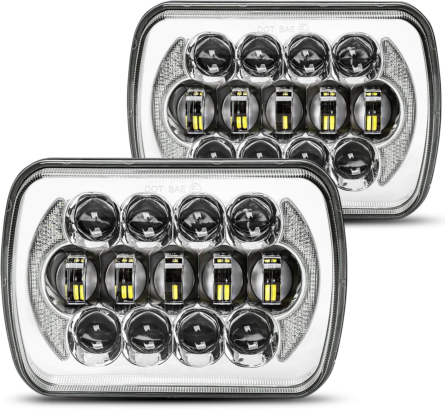SPL DOT Approved 105W Brightest Black 5x7 7x6 Projector Led Headlights Anti-glare Hi/Low Sealed Beam H6054 H5054 with DRL Compatible with Jeep Wrangler YJ Cherokee XJ Ford Chevy GMC Toyota etc