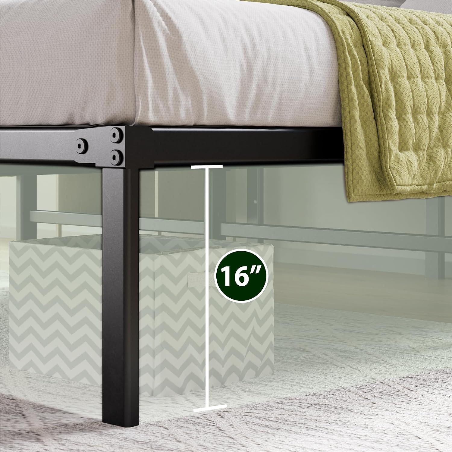 ZINUS Van 16 Inch Metal Platform Bed Frame / Steel Slat Support / No Box Spring Needed / Easy Assembly, Full