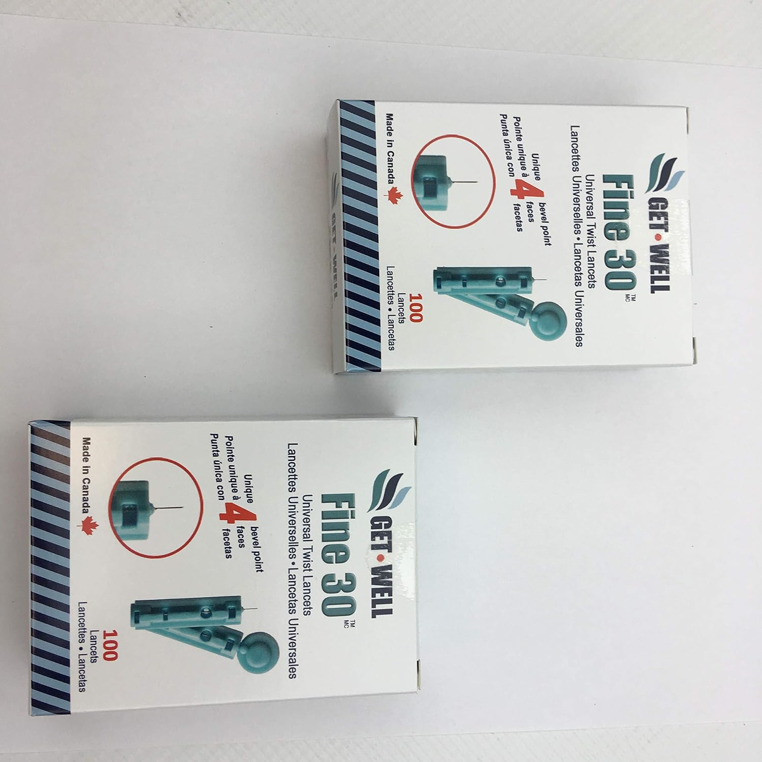 GET Well Fine 30g Universal Twist Lancets 200 Ct. - Made in Canada ! Unique Quad Bevel Tip Offers Quick Healing & Less Pain ! 200 Ct. Blood Glucose