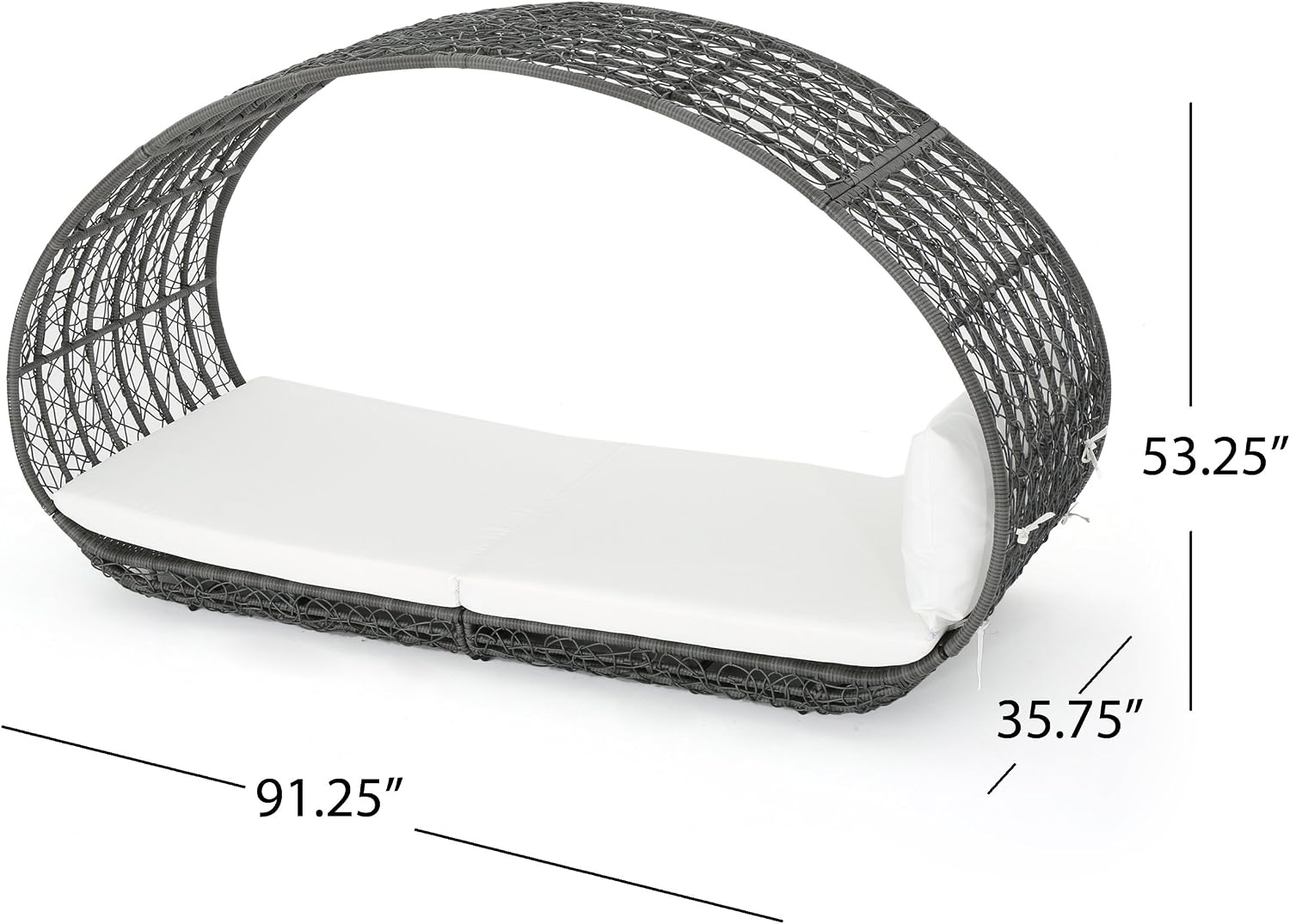 GDFStudio Outdoor Wicker Overhead Canopy Daybed Water Resistant Cushion (Grey/White)