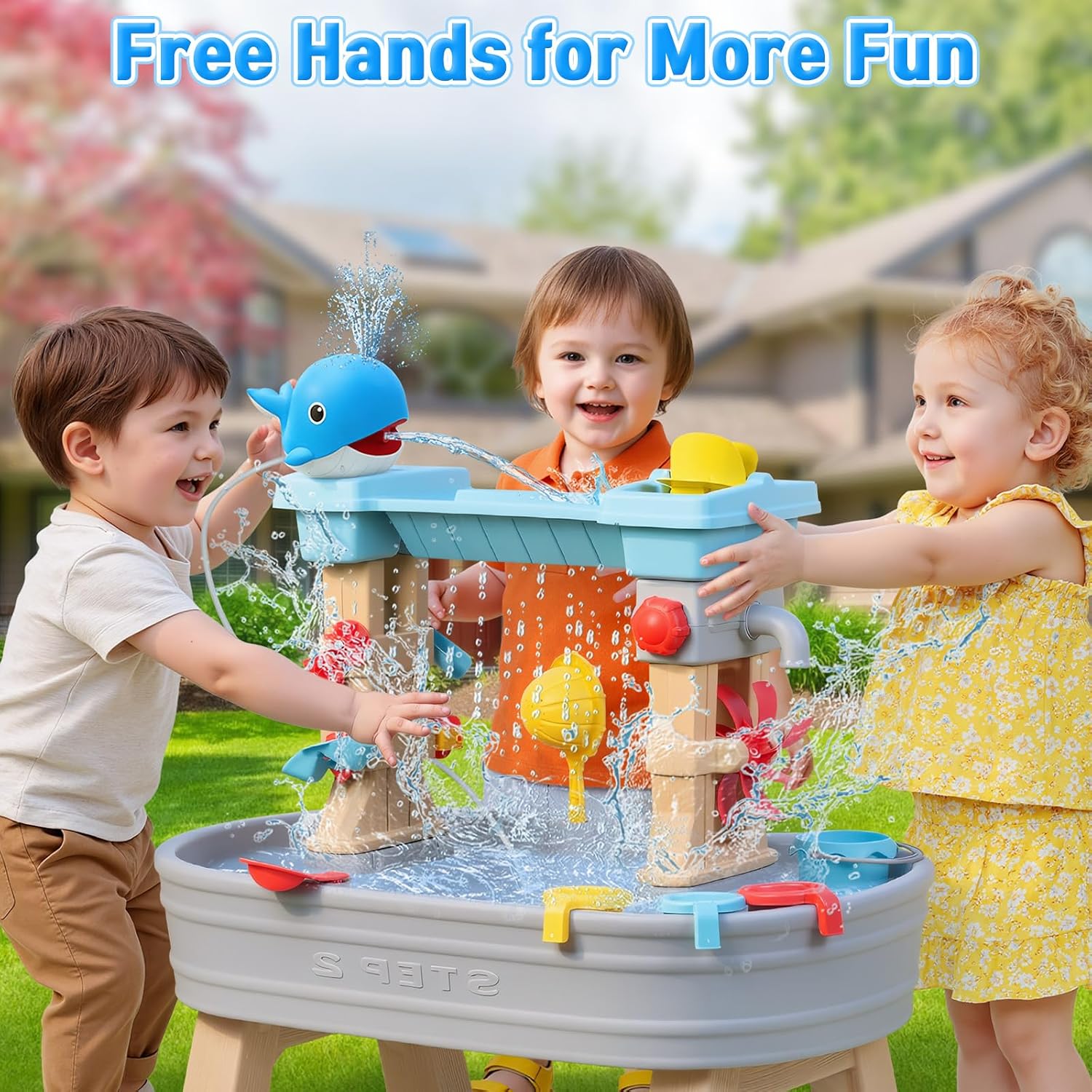 Infowush Water Table Pump, Rechargeable Water Pump for Water Table, Blue | Whale Pump with Sprinkler, 3.5 Hours Non-Stop Fun, Summer Outdoor Water Toys, Outside Water Play Table Accessories for Kids