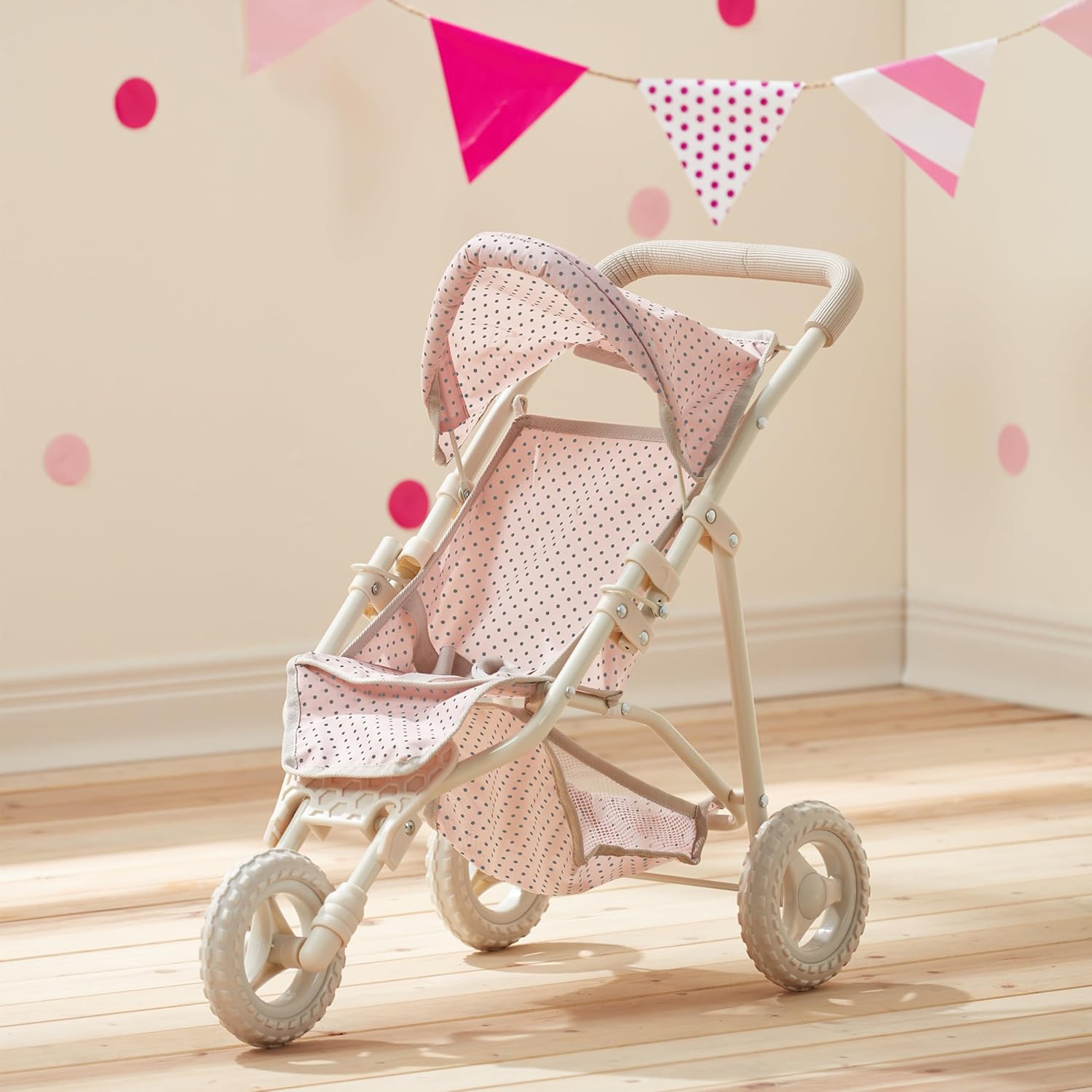 Olivia's Little World Doll Jogging-Style Stroller with Canopy, Storage Underneath, Pink and Cream and Gray | Canopy, Storage Underneath