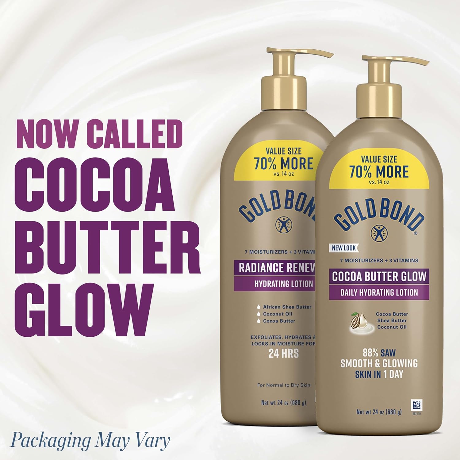 Gold Bond Cocoa Butter Glow Daily Hydrating Lotion for Gifting, 14 Oz | Body lotion with Shea Butter, Cocoa Butter & Coconut Oil, dermatologist-tested, no parabens, phthalates, dyes, 24hr moisture
