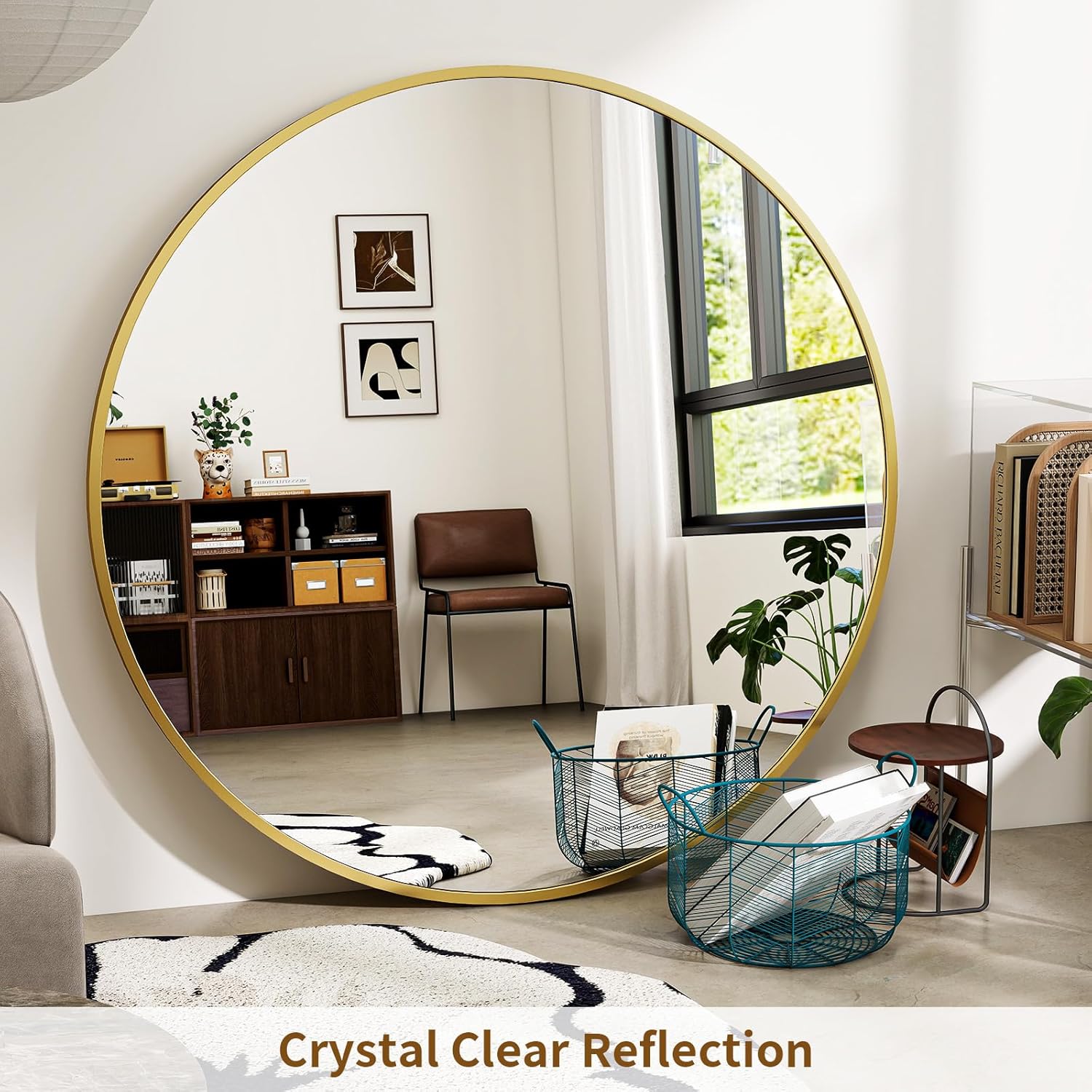 BEAUTYPEAK 24 Inch Round Mirror, Metal Frame Circle Mirror, White