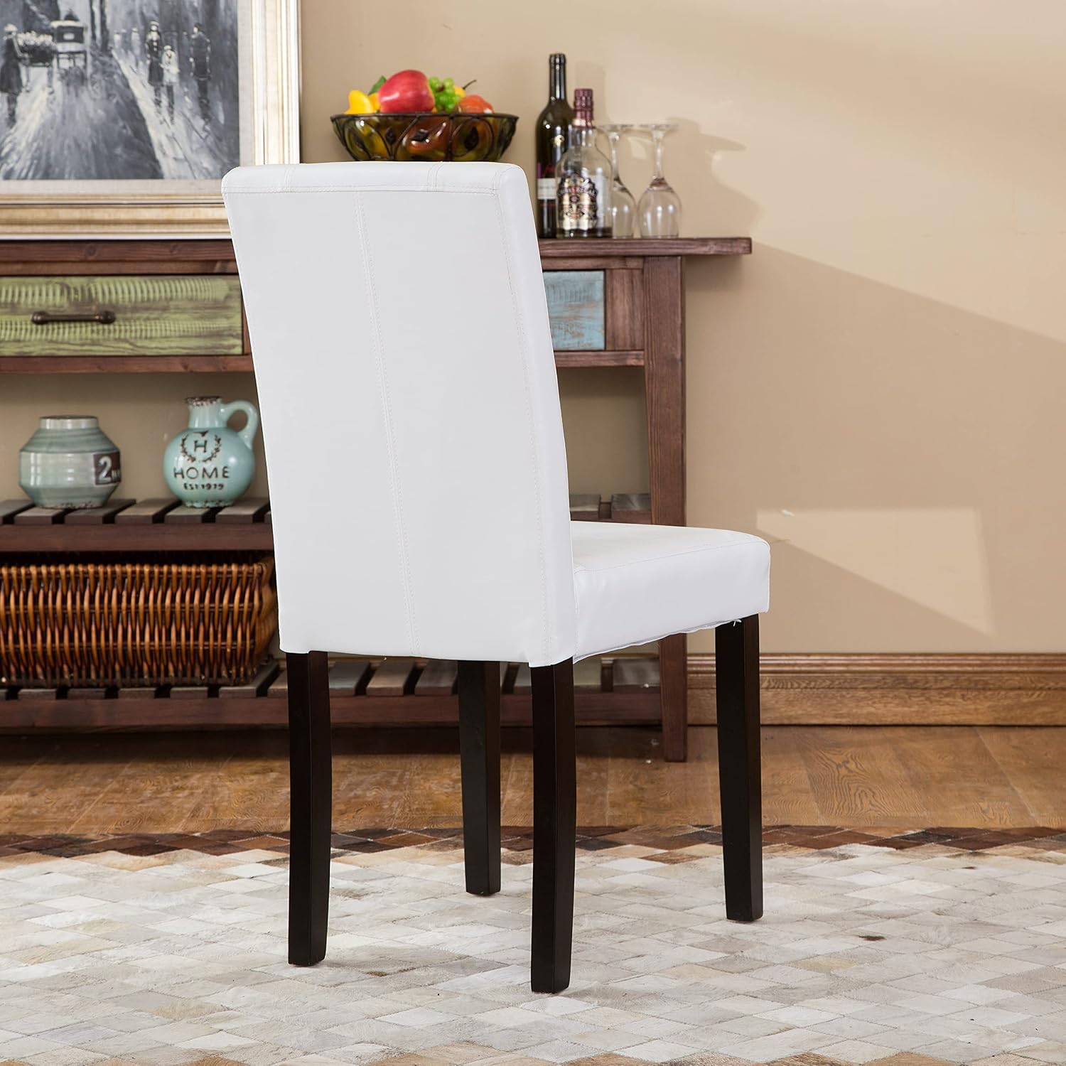 Roundhill Furniture C020BR Urban Style Solid Wood Leatherette Padded Parson Chair, Brown, Set of 2
