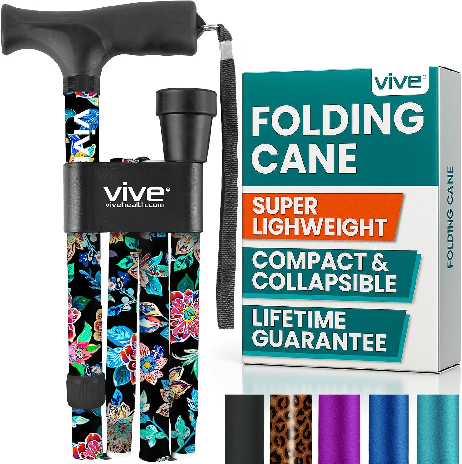 Vive Folding Cane - Foldable Walking Cane for Men, Women - Fold-up, Collapsible, Lightweight, Adjustable, Portable Hand Walking Stick - Balancing Mobility Aid - Sleek, Comfortable | Lightweight, Adjustable, Portable Hand Stick Balancing Mobility Aid Slee…