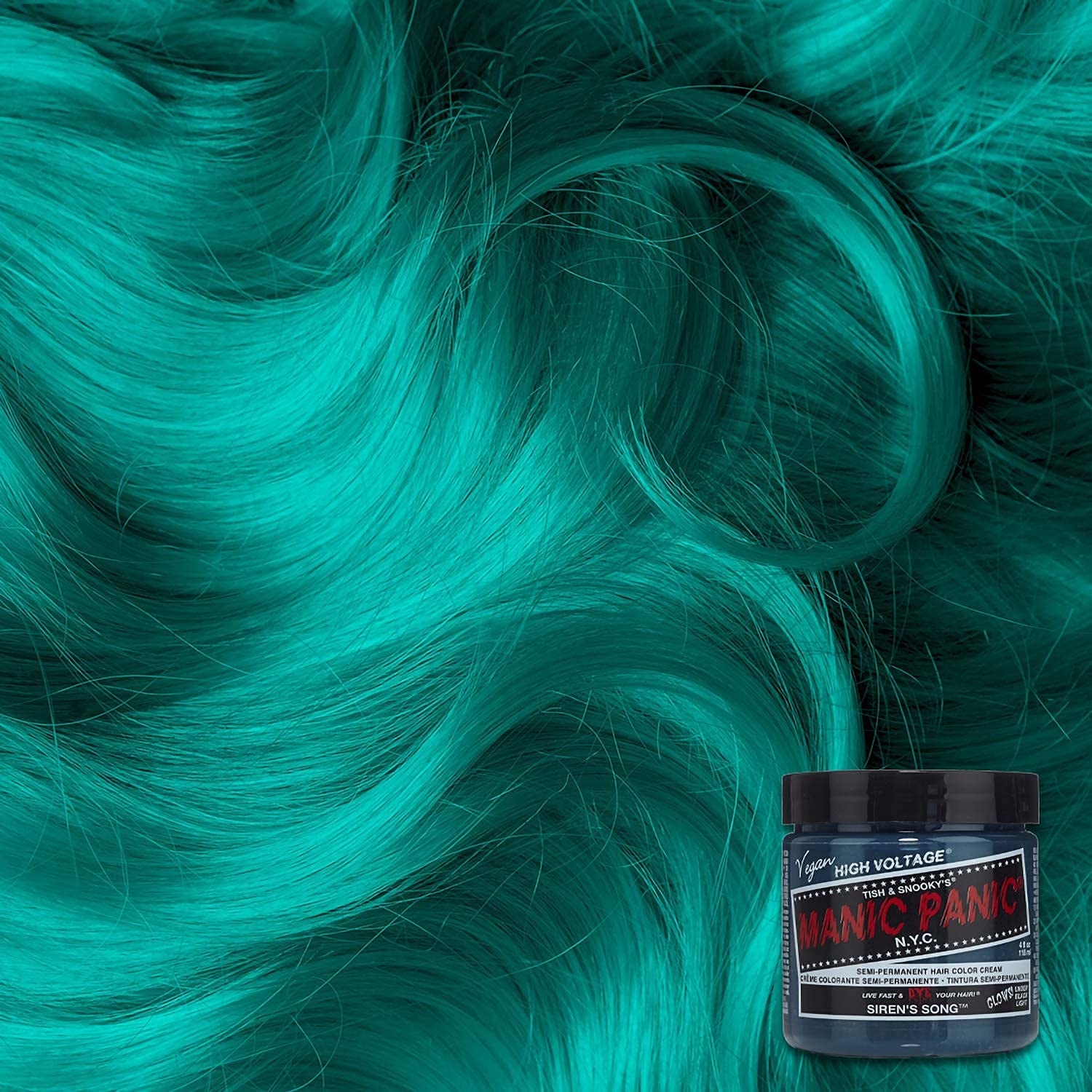MANIC PANIC Classic Siren's Song Semi Permanent Hair Color - Neon Blue-Green Hair Dye for Women & Men That Lasts 4-6 Weeks - Vegan