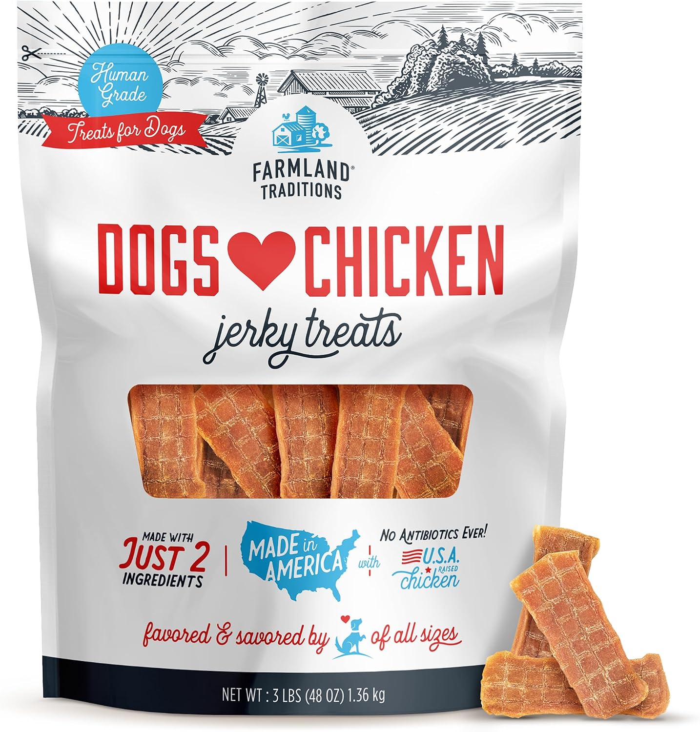 Farmland Traditions Filler Free Dogs Love Chicken Premium Jerky Treats for Dogs, 3 lb. Bag