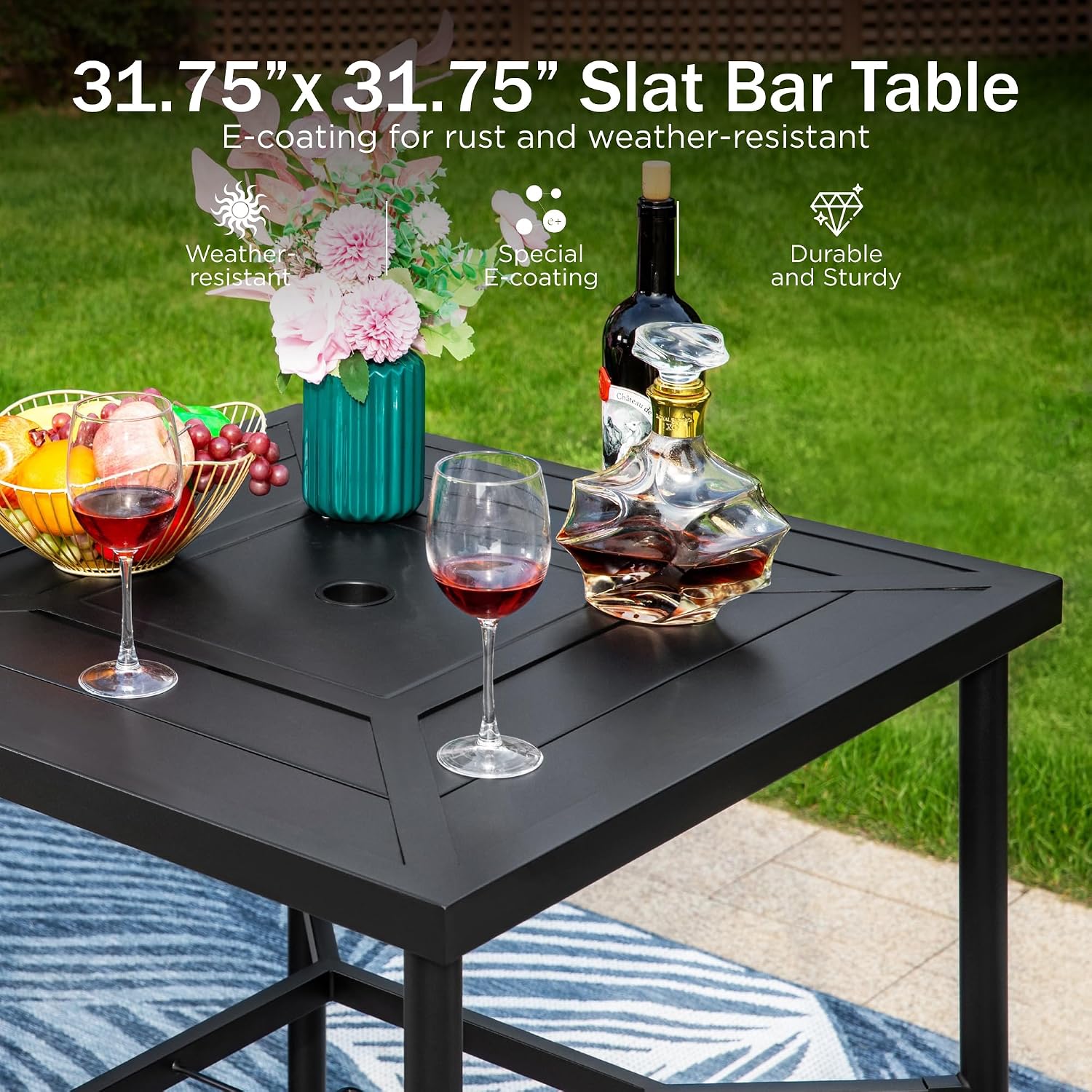 PHI VILLA Outdoor Bar Set 3 PCS Patio Bistro Table & Swivel Stools