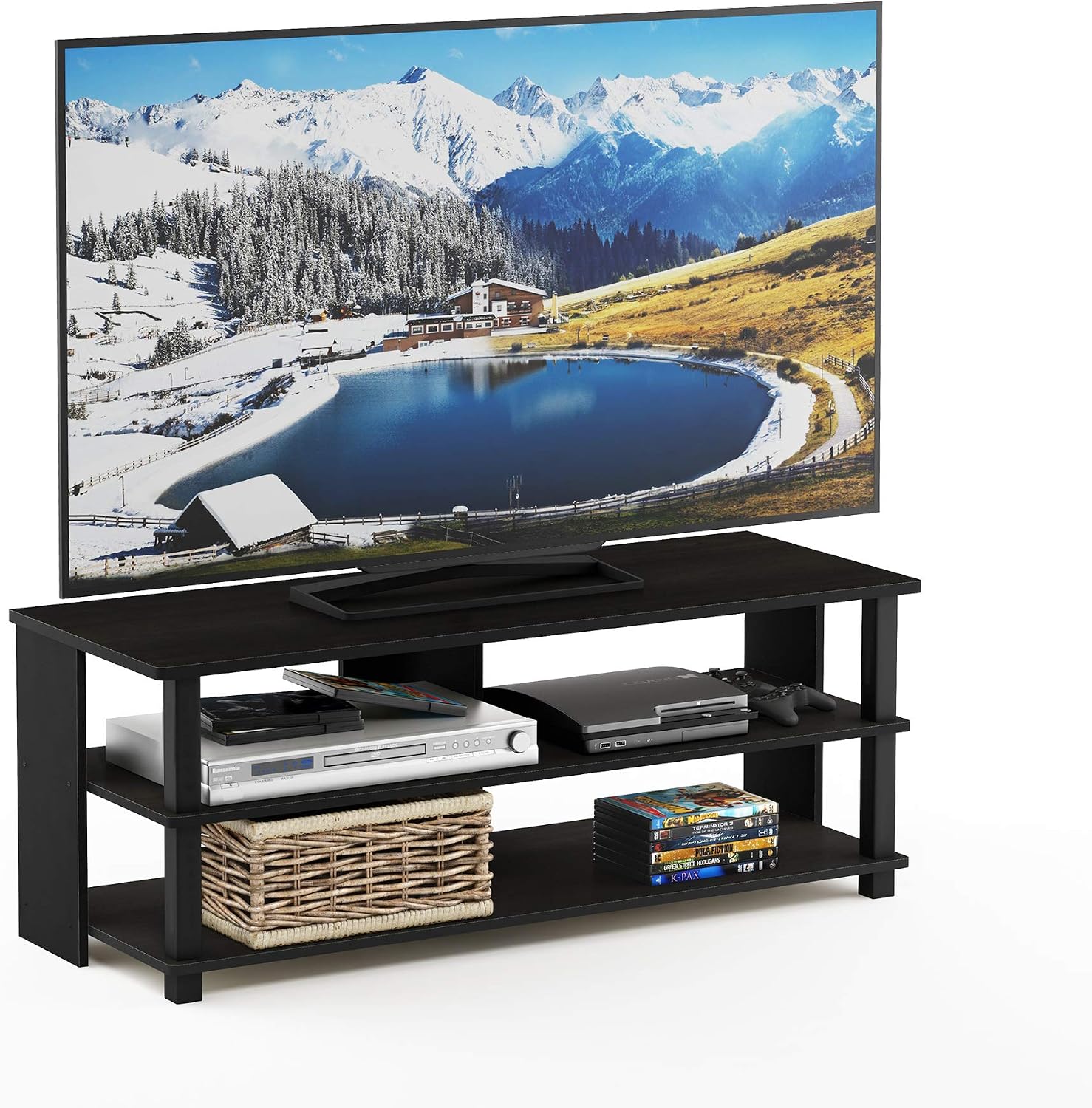 Furinno Beginning TV Stand, 2-Tier Rectangular Entertainment Center with Shelf, TV Console for TV up to 36 Inch, Open Back, for Living Room, Bedroom, French Oak
