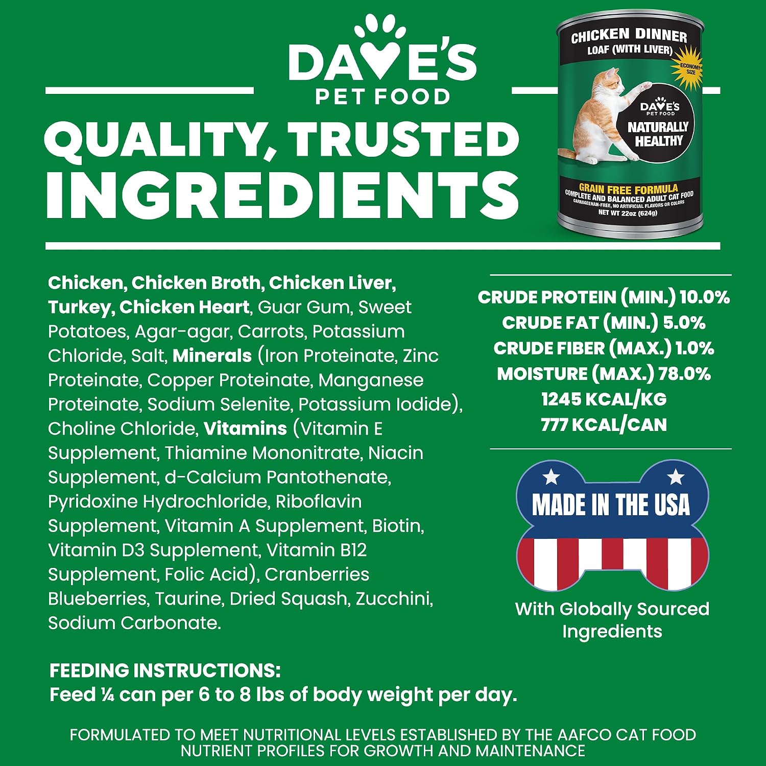 Dave's Pet Food Grain Free Wet Canned Cat Food Pate, Chicken, 12.5 oz, 12pk | Made in USA, Naturally Healthy, Easy to Digest Wheat & Gluten-Free, Use as Topper or Meal, Carrageenan-Free