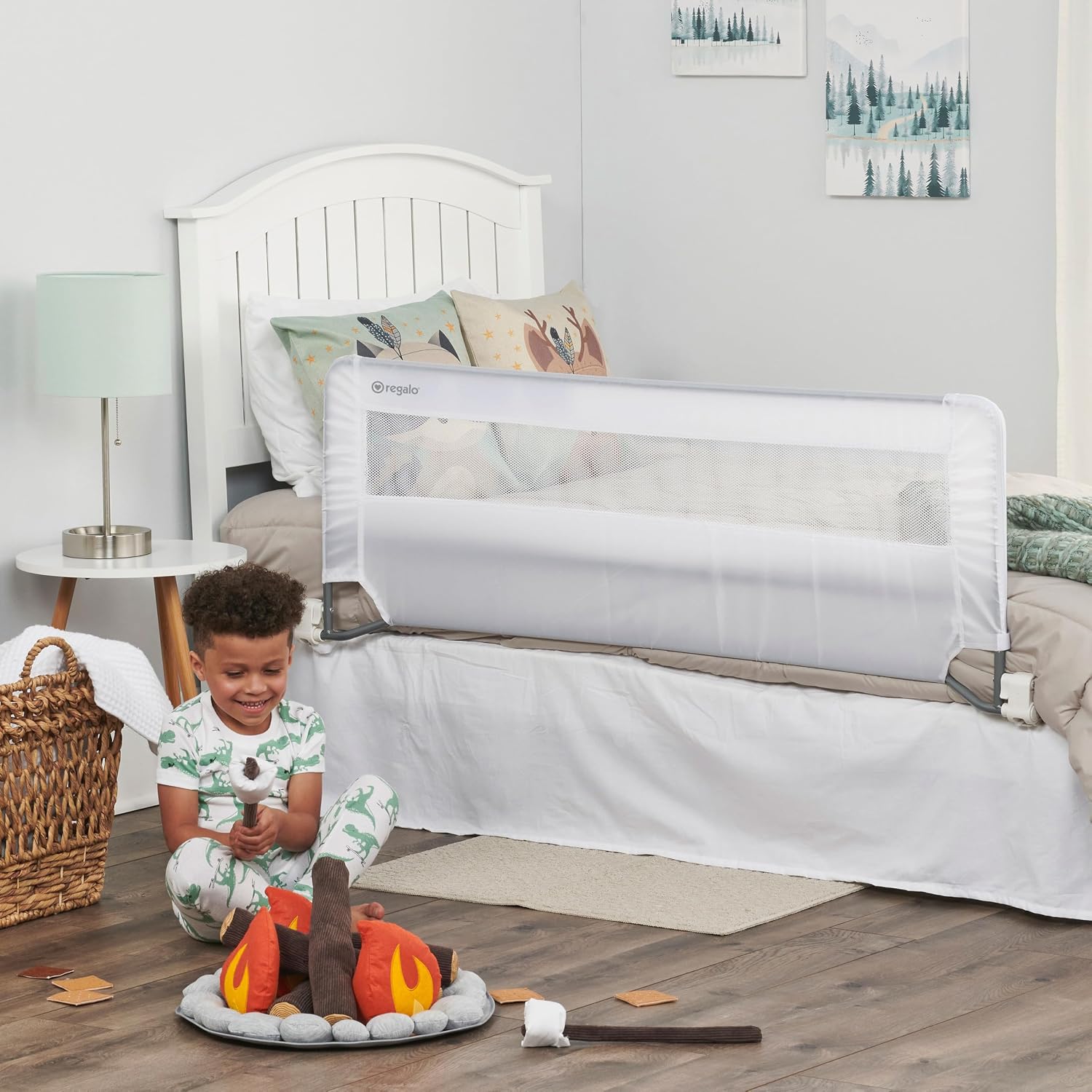 Regalo Safety 54” Extra Long Hideaway Bed Rail Guard for Toddlers, Toddler Bed Rail with Reinforced Anchor Safety System, 20” Tall Bed Safety Rail, Fits Twin, Full & Queen Beds